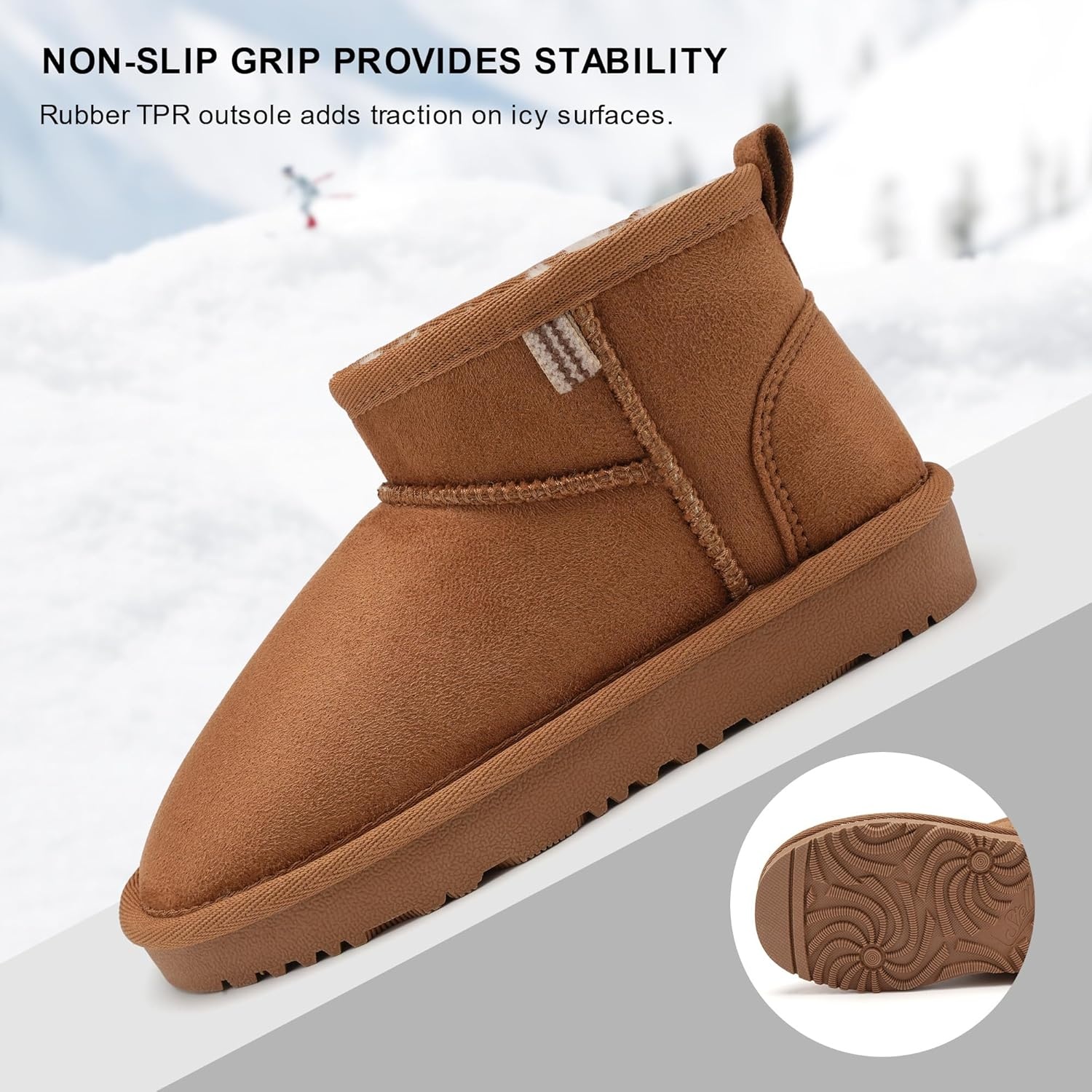 Stelle Kids Snow Boots Girls Boys Winter Ankle Boots Outdoor Warm Slip On Faux Fur Lined Shoes for Toddler/Little/Big Kid(Chestnut)