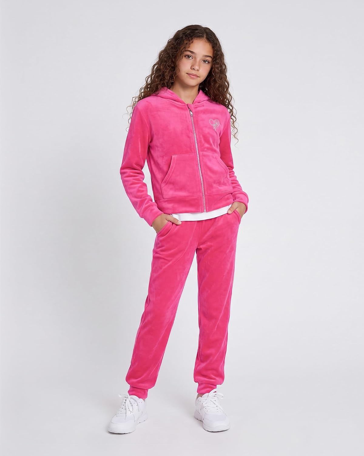 Stelle Girls Velour Tracksuits Zip Up Hoodies Joggers with Pockets 5-15 Y(Hot Pink)