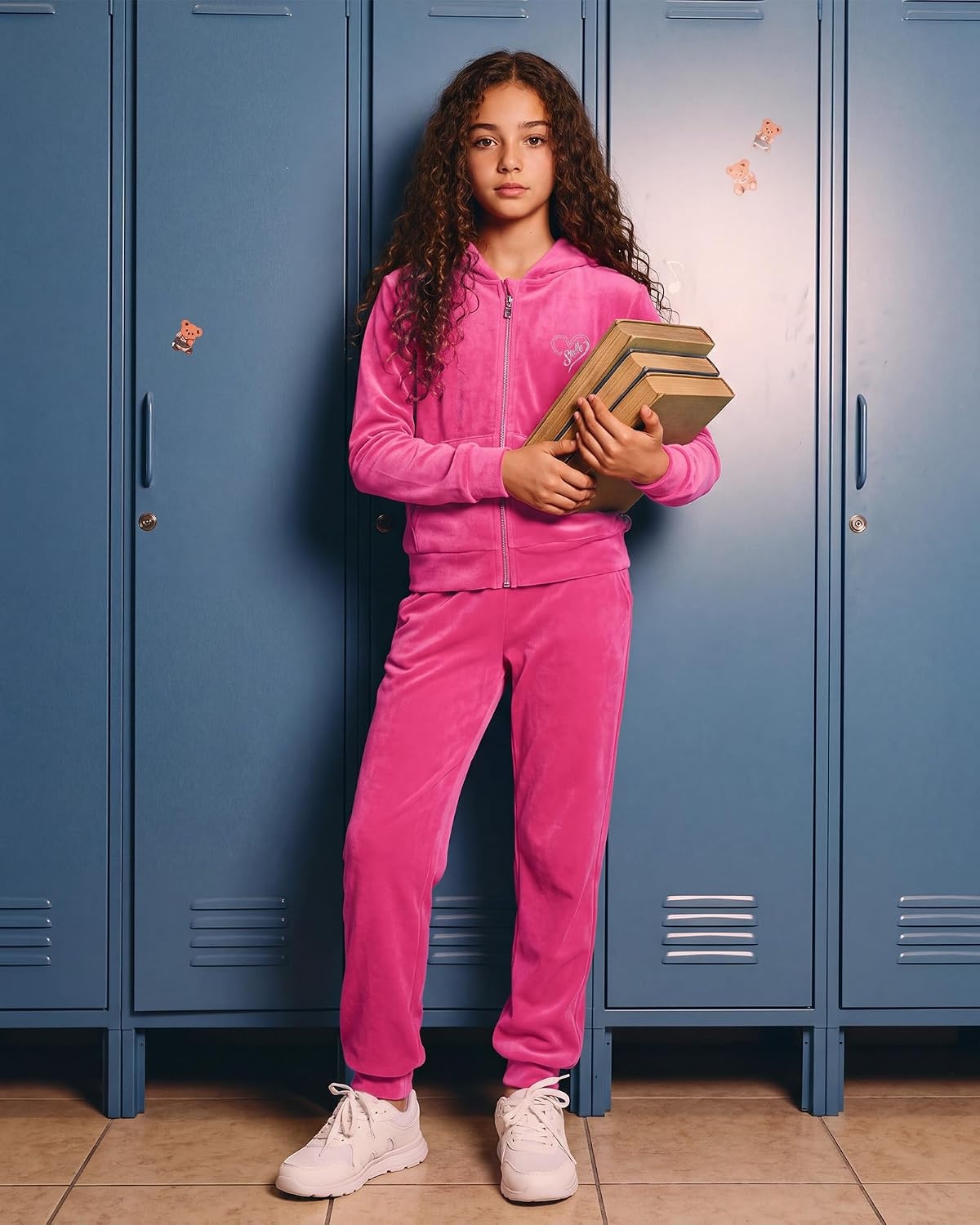 Stelle Girls Velour Tracksuits Zip Up Hoodies Joggers with Pockets 5-15 Y(Hot Pink)
