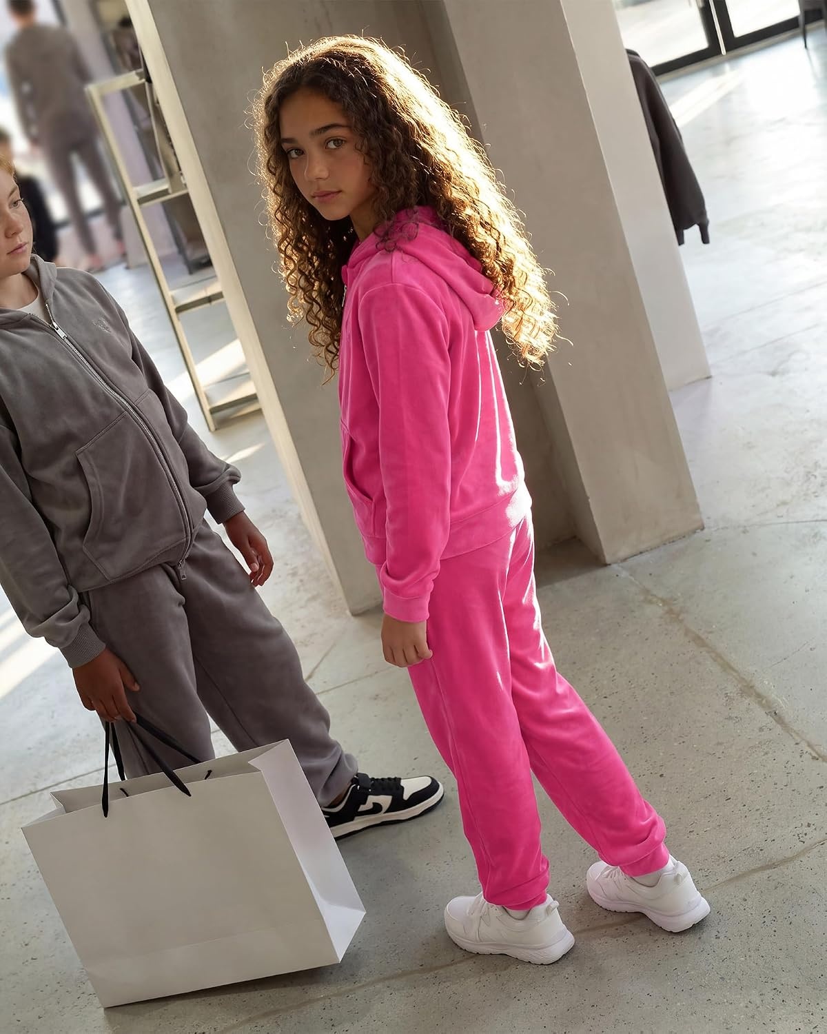 Stelle Girls Velour Tracksuits Zip Up Hoodies Joggers with Pockets 5-15 Y(Hot Pink)
