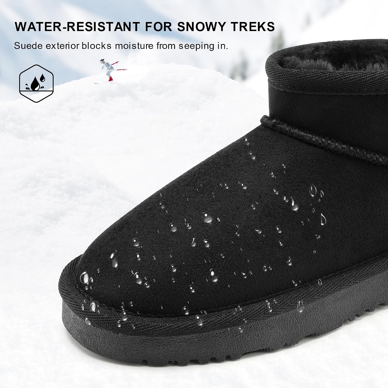 Stelle Kids Snow Boots Girls Boys Winter Ankle Boots Outdoor Warm Slip On Faux Fur Lined Shoes for Toddler/Little/Big Kid(Black)