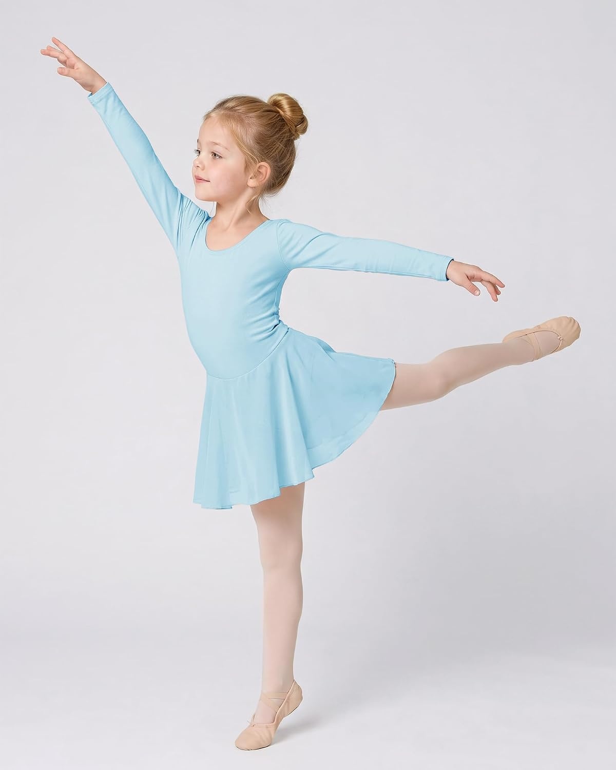 Stelle Girls Long Sleeve Leotard Dress with Footed Tights for Ballet/Dance(Blue)