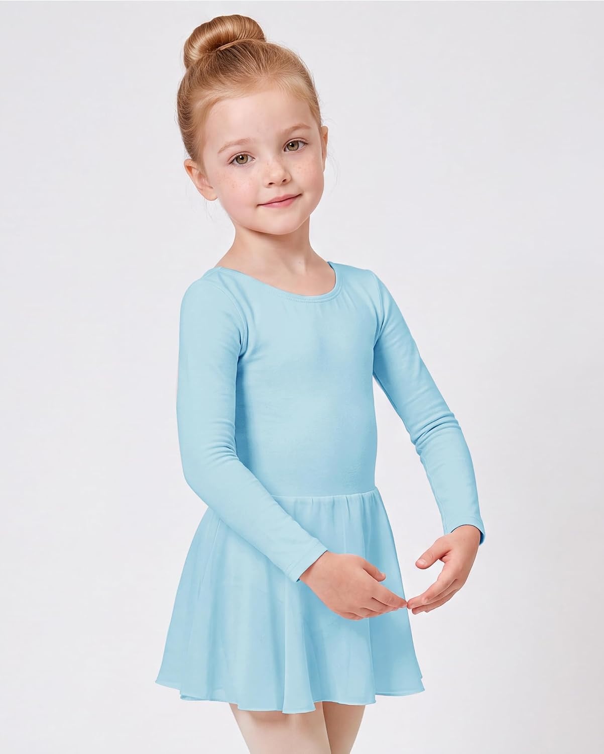 Stelle Girls Long Sleeve Leotard Dress with Footed Tights for Ballet/Dance(Blue)