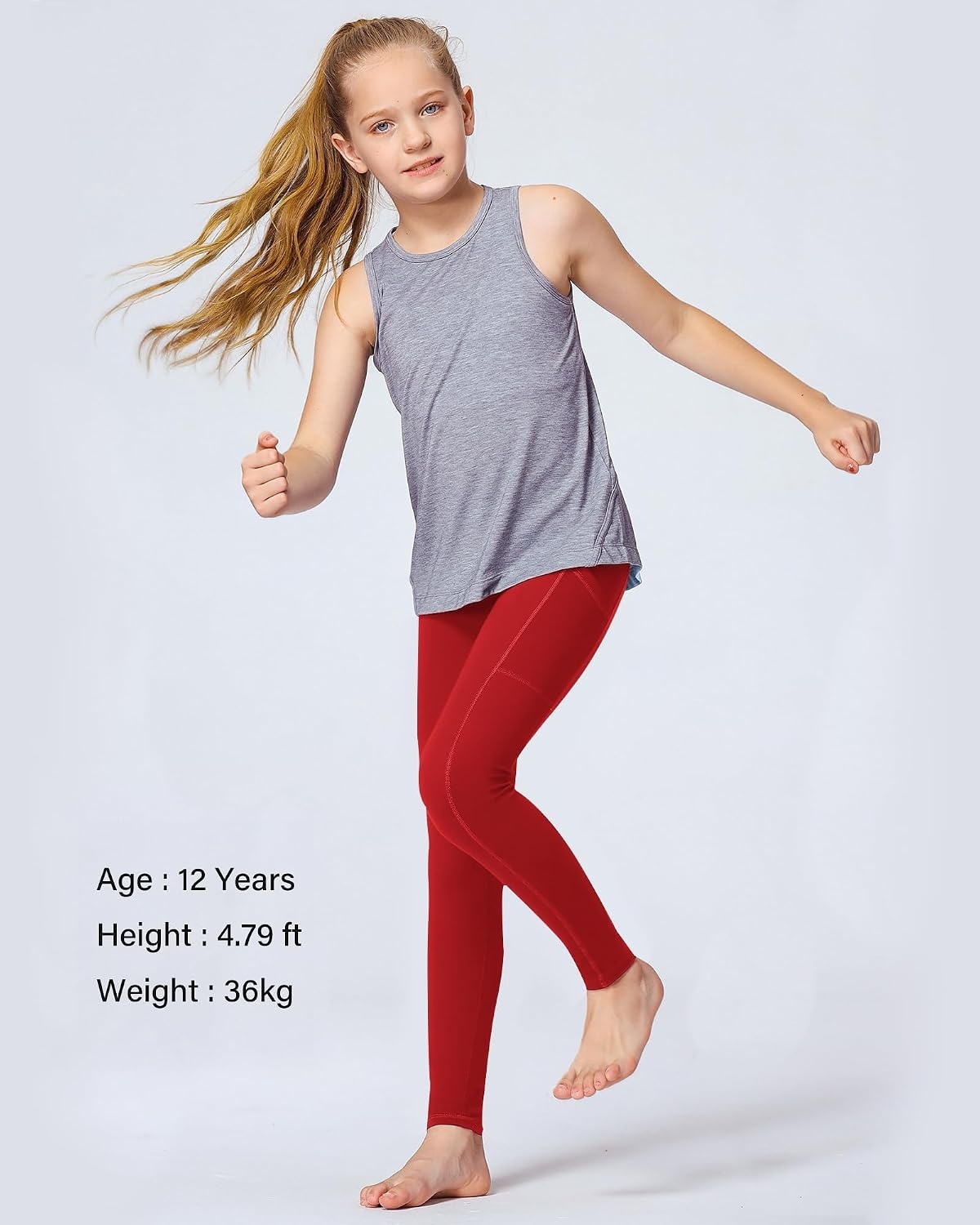 Stelle Girls Leggings with Pockets Kids Dance Yoga Running Athletic Pants(Red)