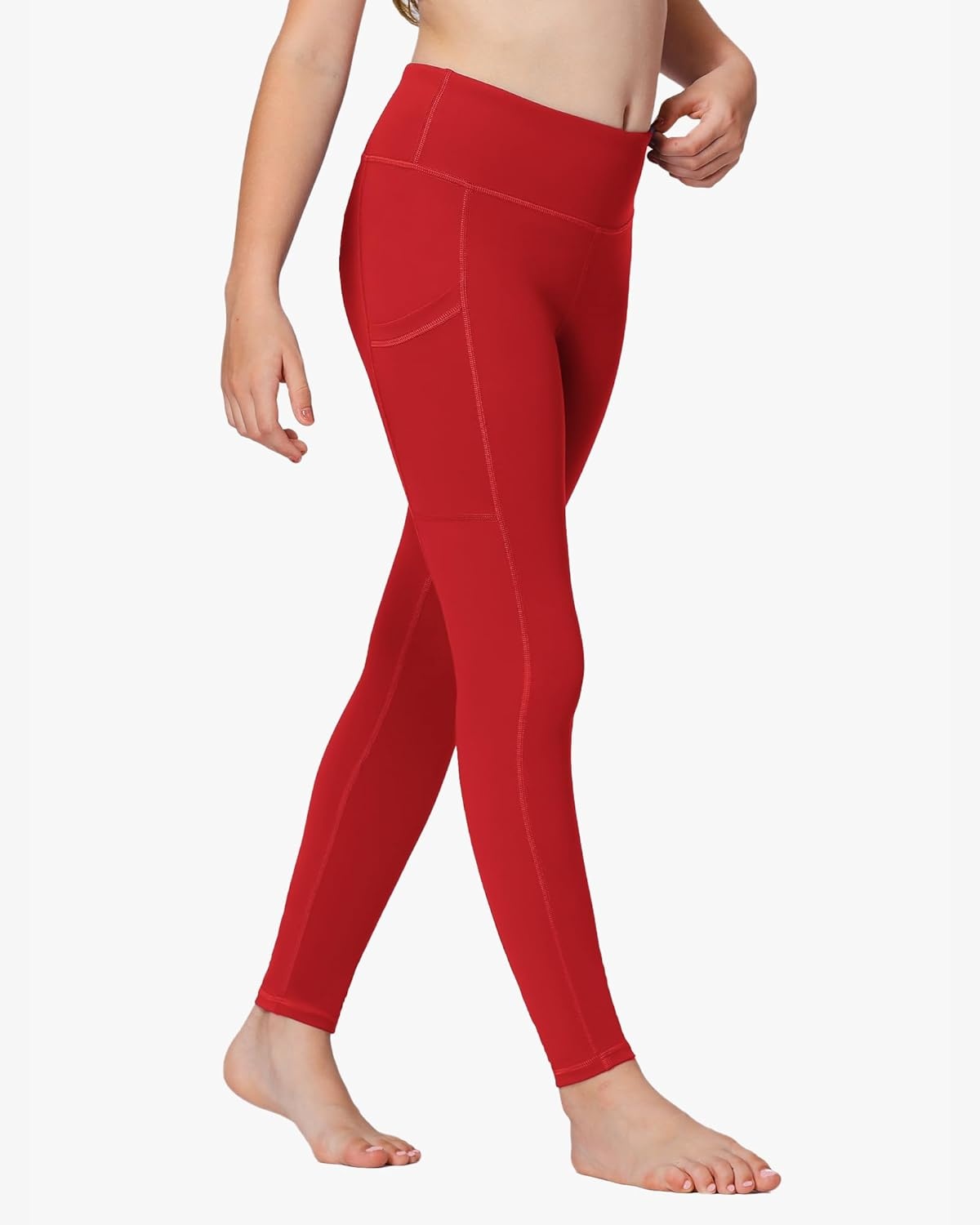 Stelle Girls’ Athletic Leggings Kids Dance Running Yoga Pants Workout Active Dance Tights with Pockets(Red)