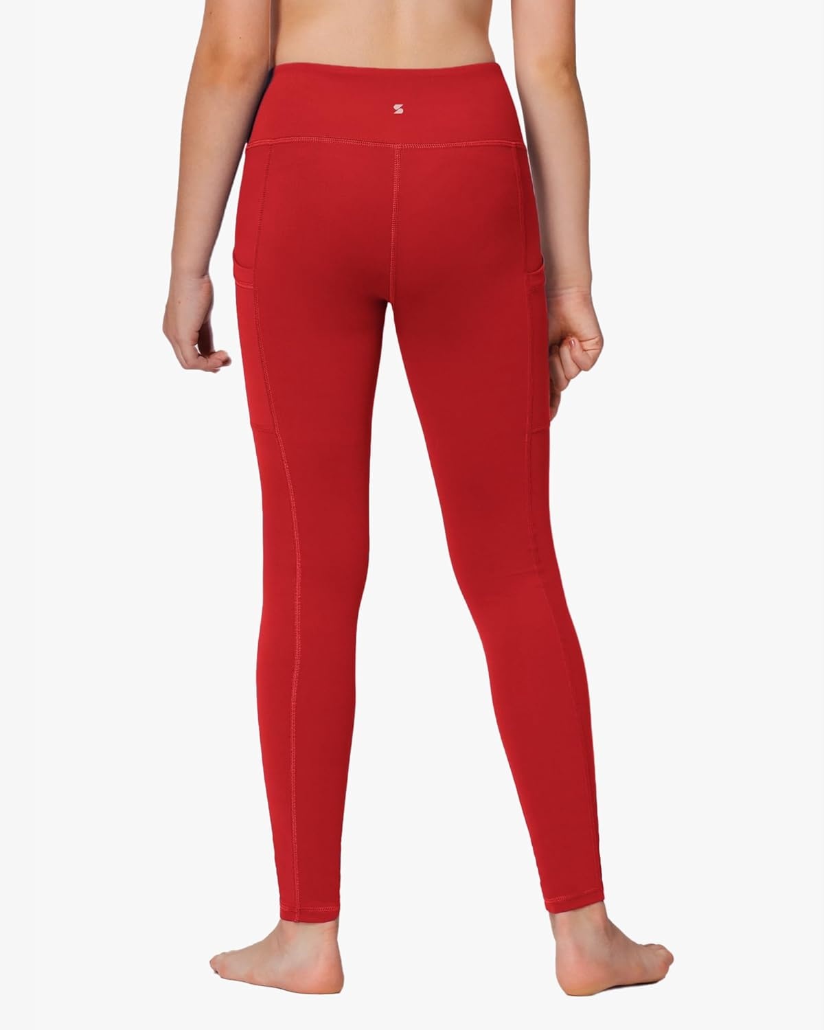 Stelle Girls’ Athletic Leggings Kids Dance Running Yoga Pants Workout Active Dance Tights with Pockets(Red)