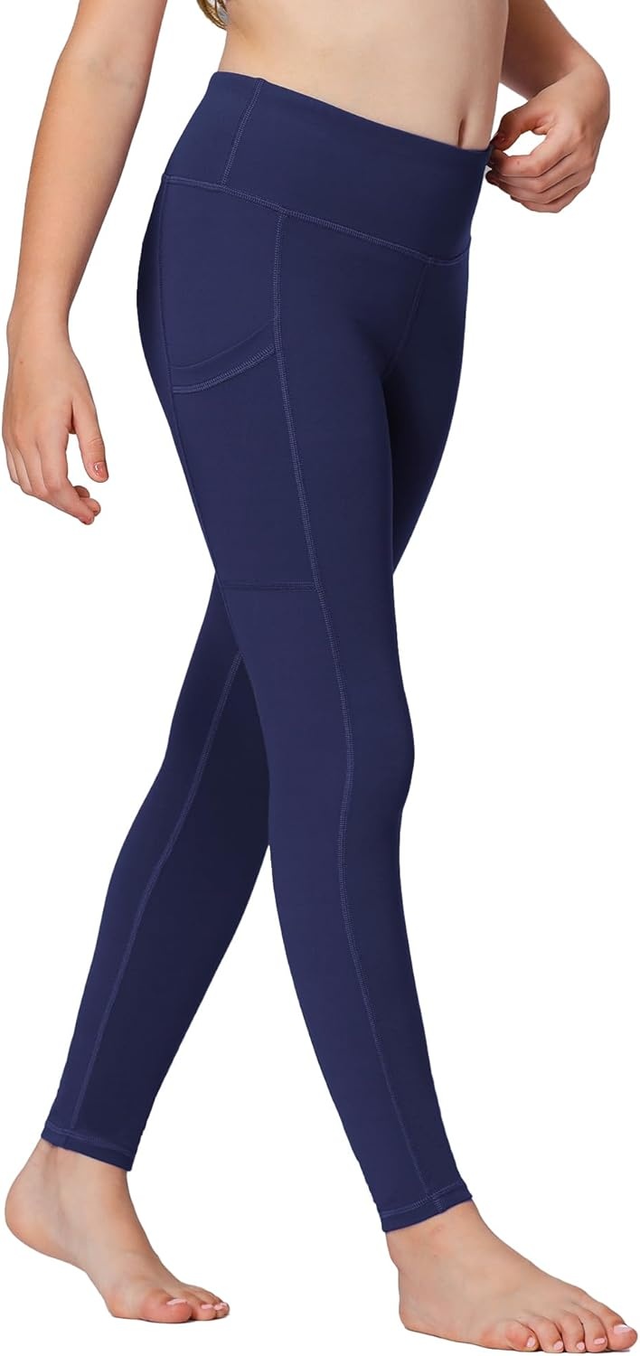 Stelle Girls’ Athletic Leggings Kids Dance Running Yoga Pants Workout Active Dance Tights with Pockets(Midnight Blue)