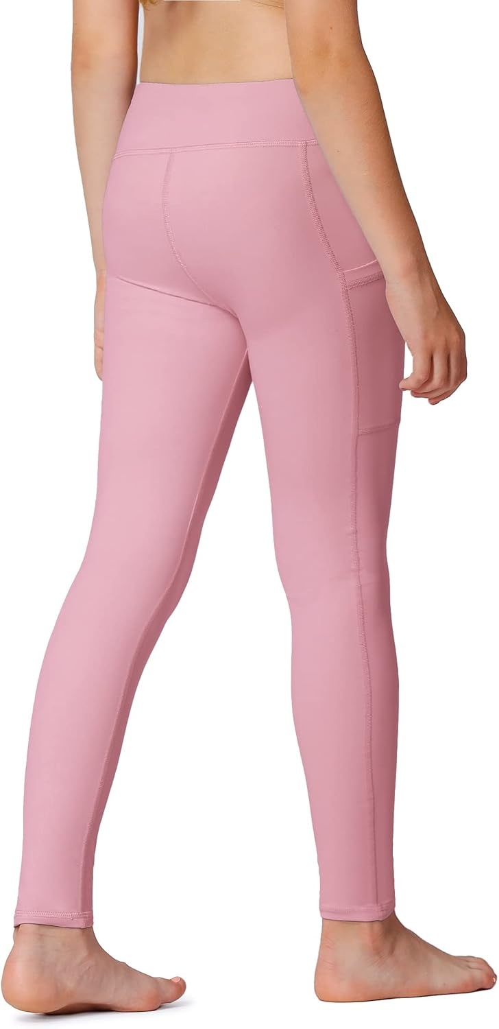 Stelle Girls Leggings with Pockets Kids Dance Yoga Running Athletic Pants(Pink (2 Side Pocket))