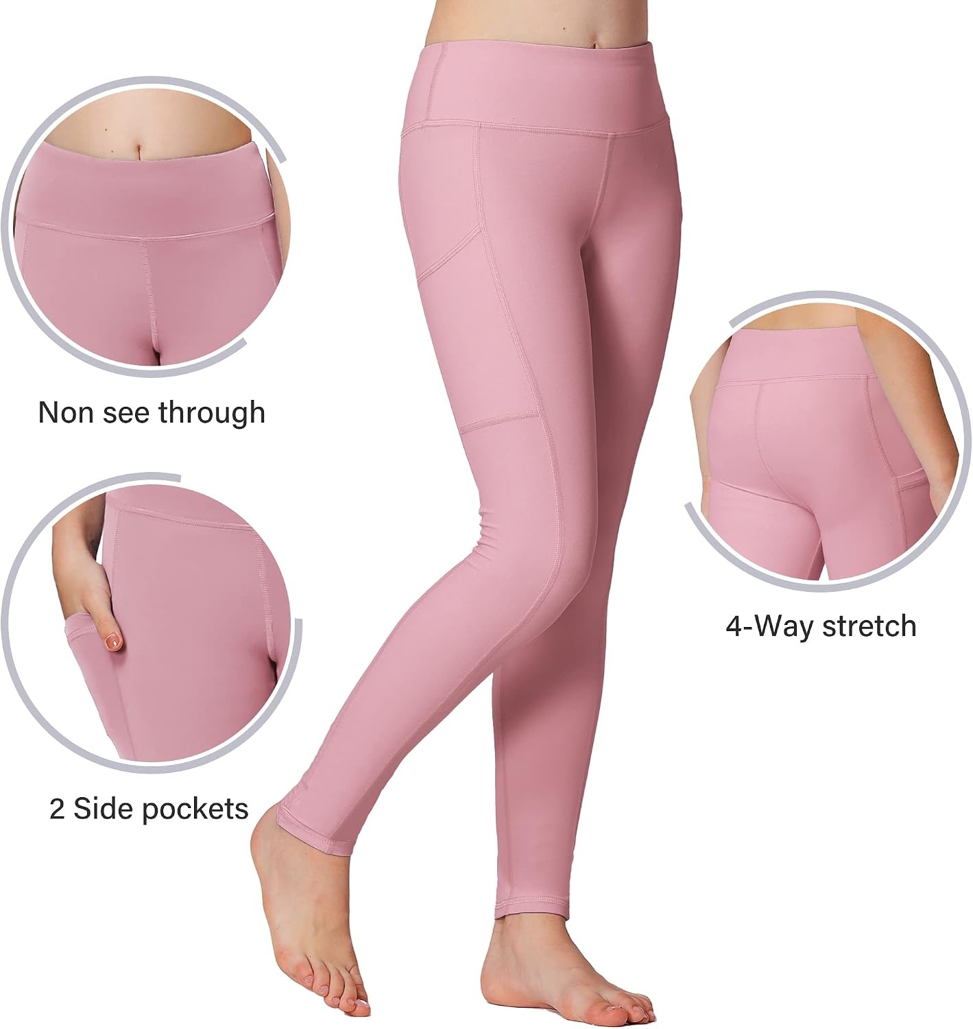 Stelle Girls Leggings with Pockets Kids Dance Yoga Running Athletic Pants(Pink (2 Side Pocket))