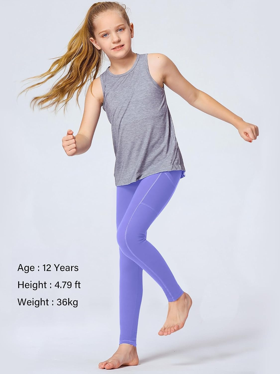Stelle Girls’ Athletic Leggings Kids Dance Running Yoga Pants Workout Active Dance Tights with Pockets(Periwinkle)