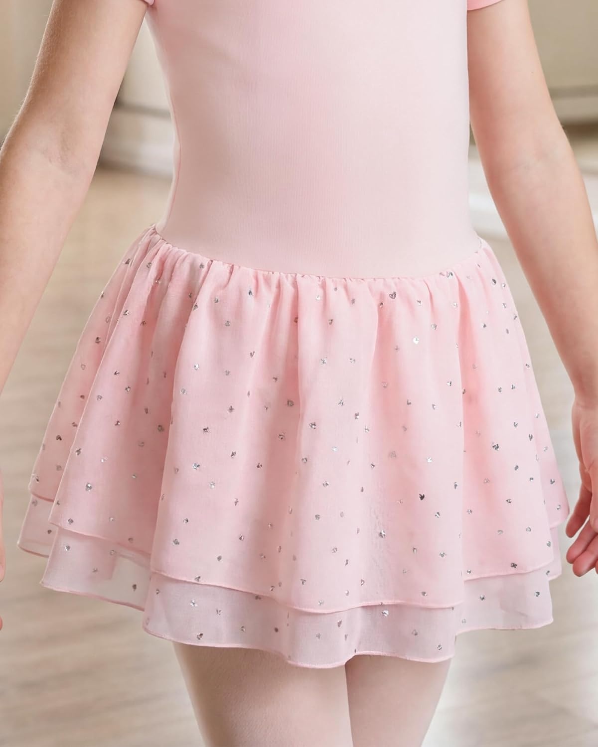 Stelle Ballet Leotards for Girls Toddler Dance Ballerina Costumes Dresses | Toddler Ballet Dress with Double-Layer Sequin Skirt, Short Sleeve Leotard Dress for Ballet, Gymnastics & Performance(Ballet Pink)