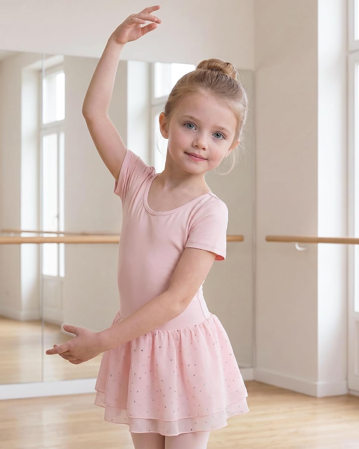 Stelle Ballet Leotards for Girls Toddler Dance Ballerina Costumes Dresses | Toddler Ballet Dress with Double-Layer Sequin Skirt, Short Sleeve Leotard Dress for Ballet, Gymnastics & Performance(Ballet Pink)