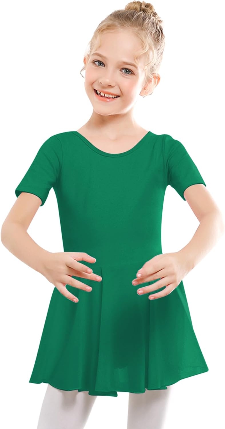 Stelle Ballet Leotards for Girls Dance Leotard with Skirt Toddler Ballet Outfit Criss-Cross Bow Back (Little/Big Kid)(Style 1-green(cross Back))