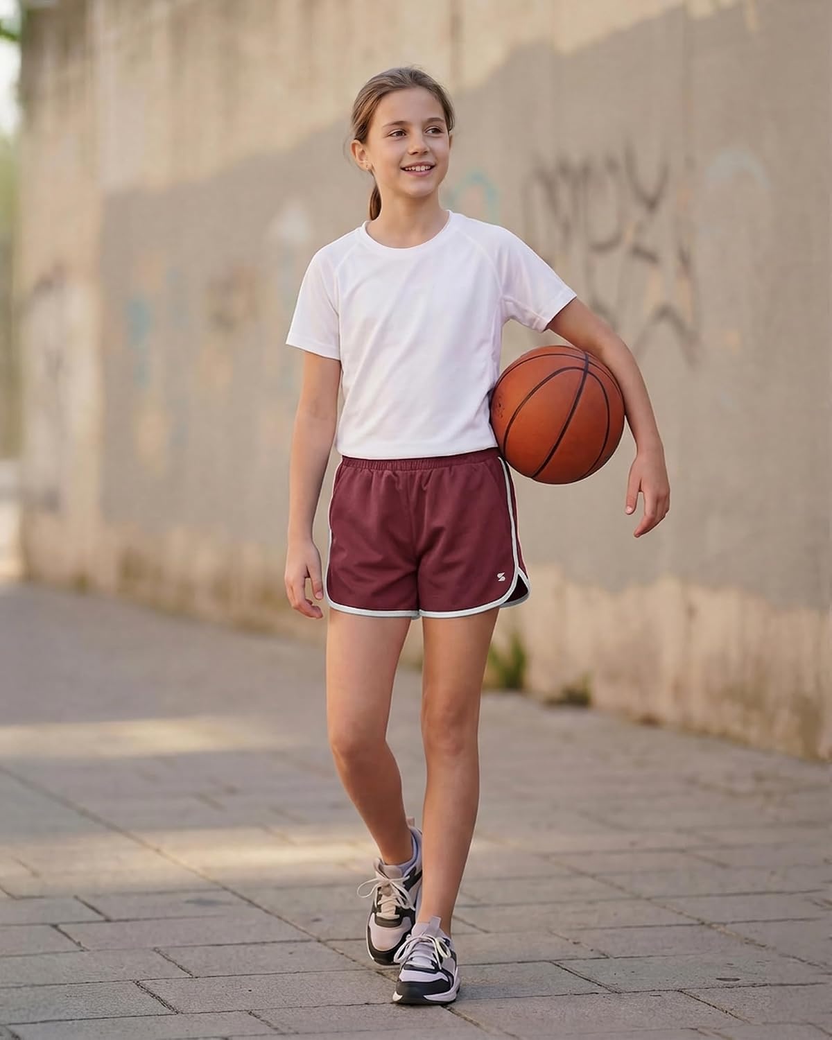 Stelle Girls Athletic Shorts with Pockets Quick Dry Running Shorts Gymnastics Basketball Short for Teen Kids(Maroon)