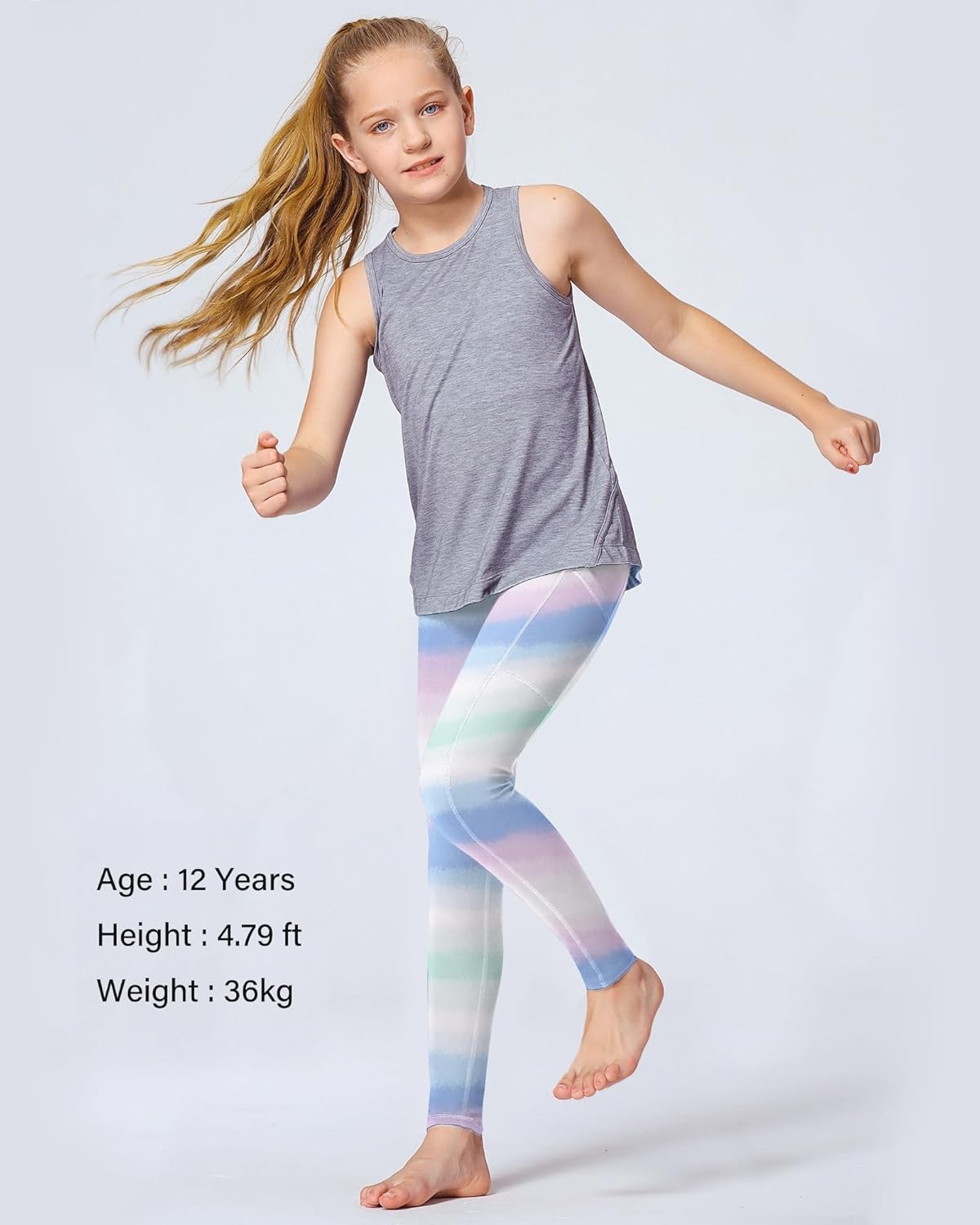 Stelle Girls’ Athletic Leggings Kids Dance Running Yoga Pants Workout Active Dance Tights with Pockets(Pastel Horizon)