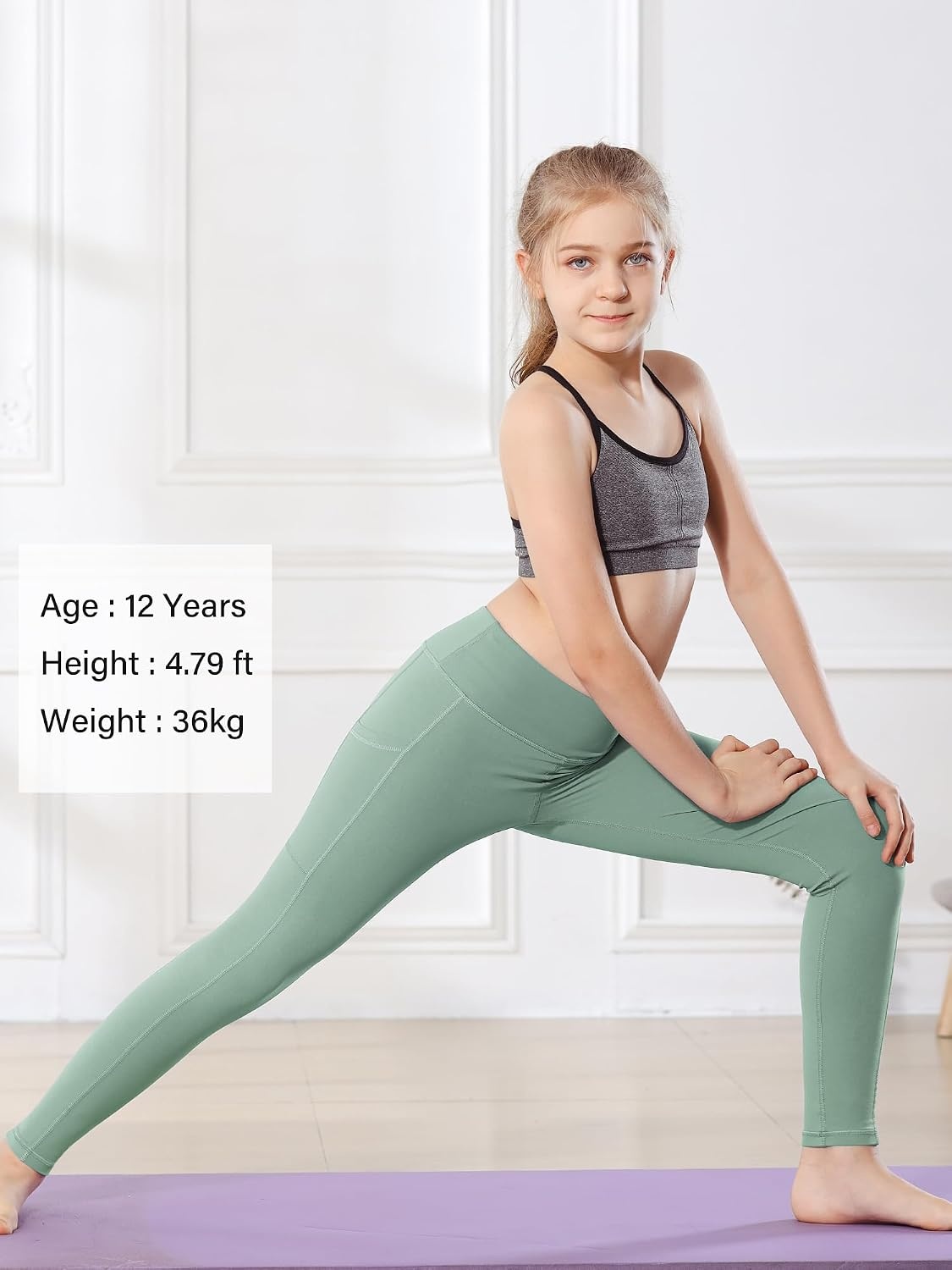 Stelle Girls Leggings with Pockets Kids Dance Yoga Running Athletic Pants(Jade Green)