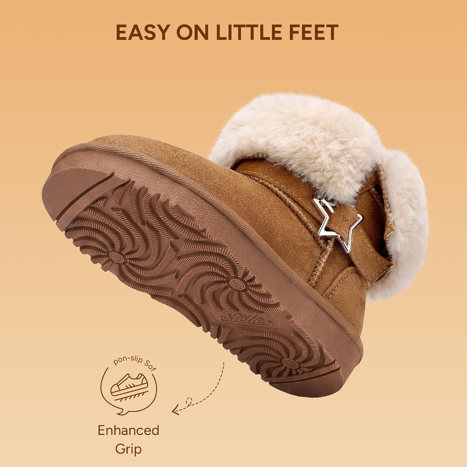 Stelle Girls Winter Boots Faux Fur Lined Fold-Down Collar(Chestnut)