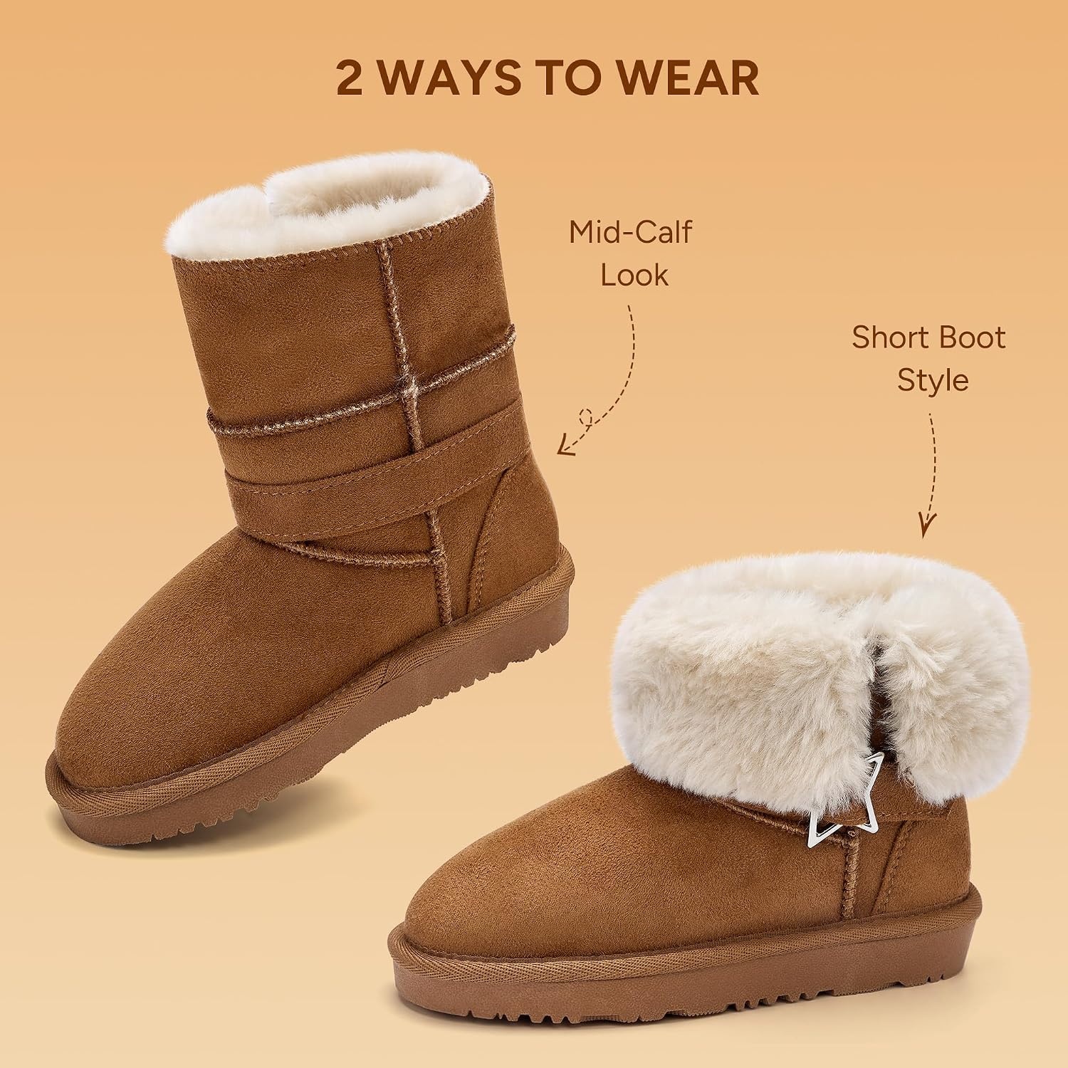 Stelle Girls Winter Boots Faux Fur Lined Fold-Down Collar(Chestnut)
