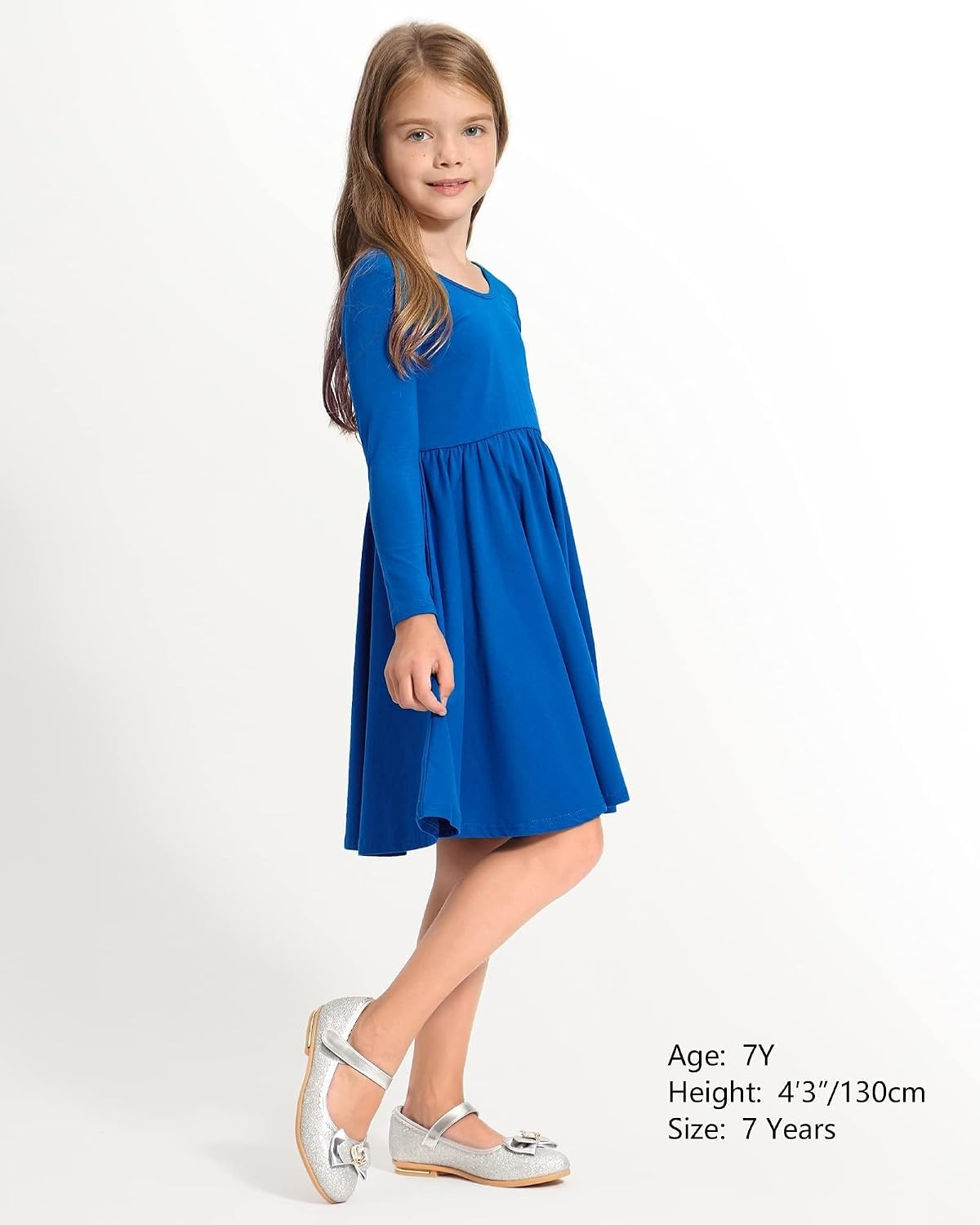 Stelle Girls Cotton Long Sleeve Dress Twirl Skater Dress 3-12Y(Blue)