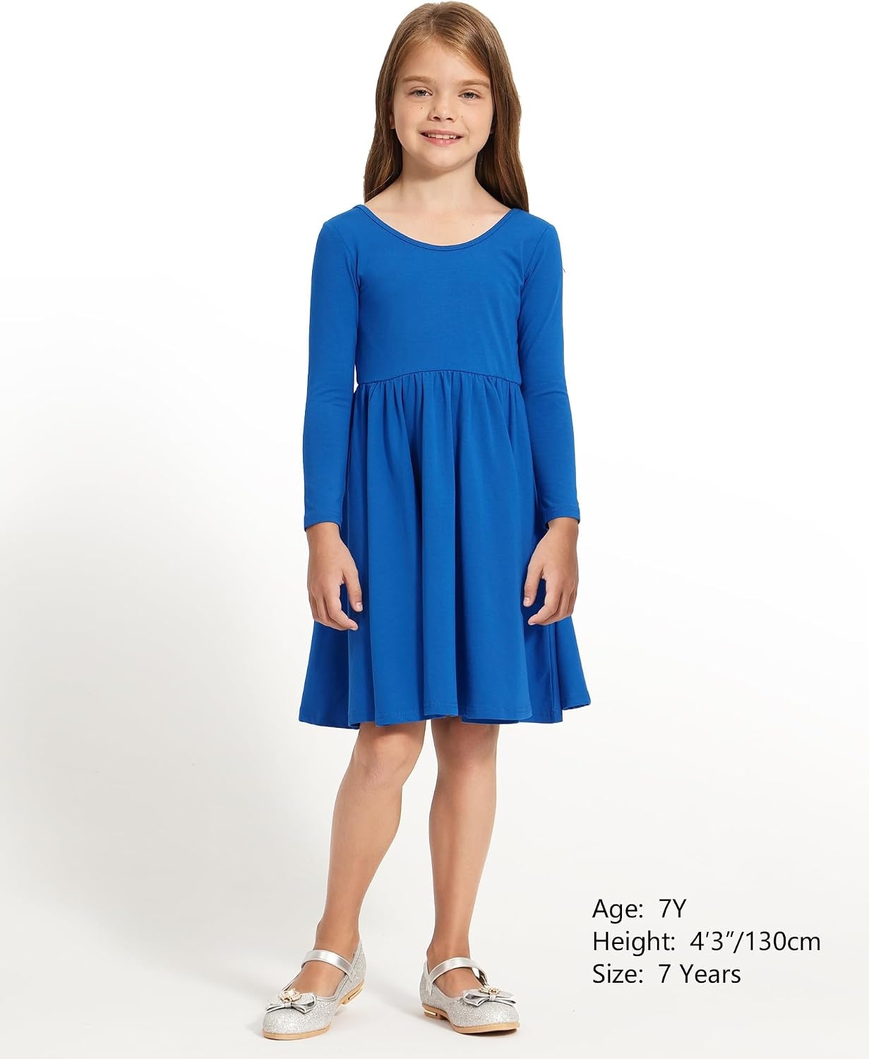 Stelle Girls Cotton Long Sleeve Dress Twirl Skater Dress 3-12Y(Blue)