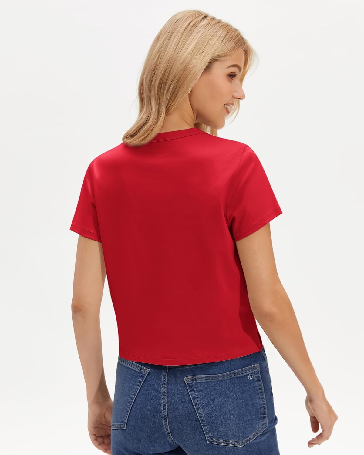 Stelle Women Cotton Blend Tshirts Shirts Boxy Cropped T- Shirts Basic Tees | Relaxed fit, Side slits, Lightweight comfort, Everyday layering, Streetwear, Machine washable, Soft hand feel(Red)