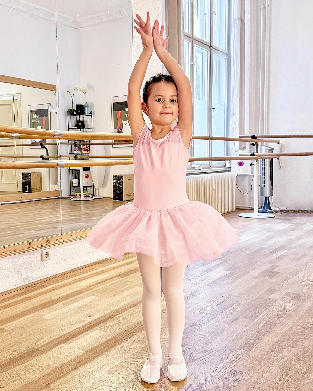 Stelle Girls’ Convertible & Transition Ballet Tights for Toddler Dance Kid(Ballet Pink+white)