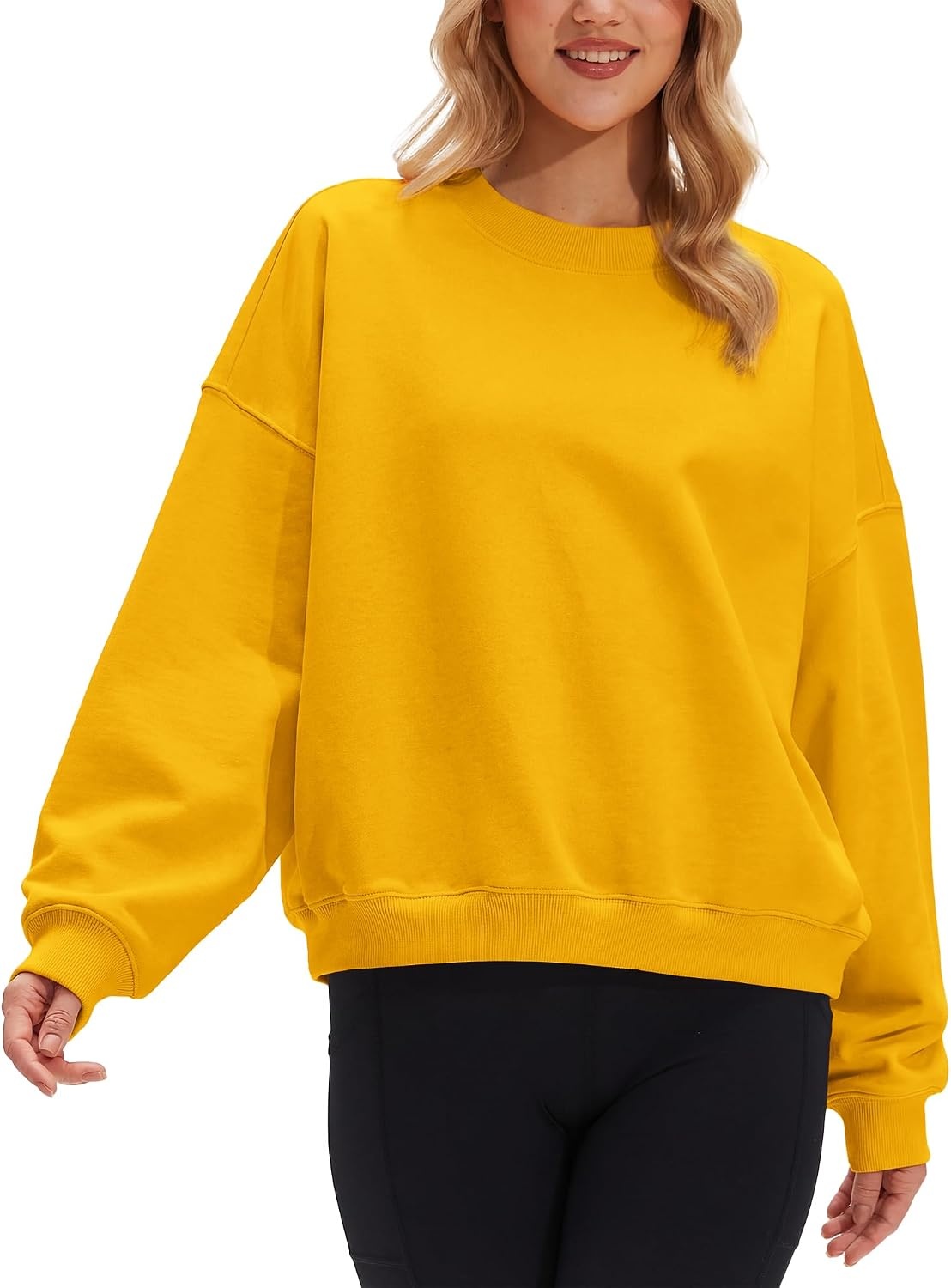 Stelle Women’s 100% Cotton Oversized Sweatshirt Crewneck Pullover | Pure Cotton, Relaxed fit, Hip-Length, Brushed comfy, Layering essential, Lounge, Travel, Streetwear, Versatile(Yolk)