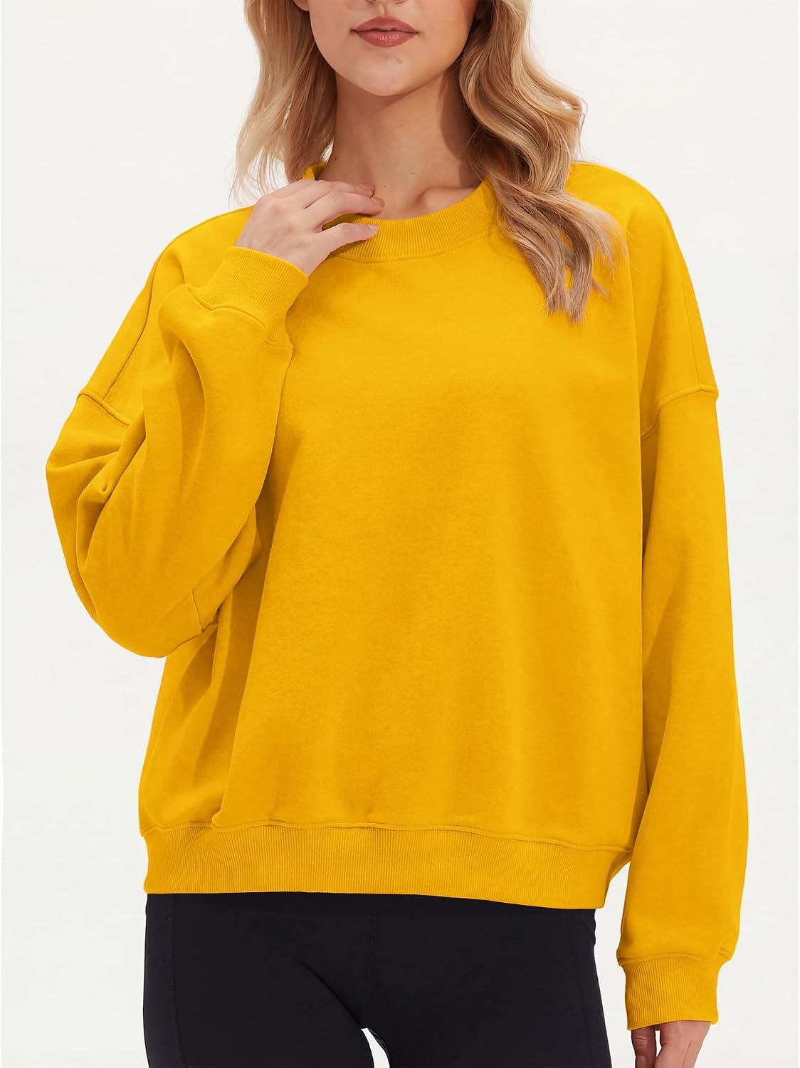 Stelle Women’s 100% Cotton Oversized Sweatshirt Crewneck Pullover | Pure Cotton, Relaxed fit, Hip-Length, Brushed comfy, Layering essential, Lounge, Travel, Streetwear, Versatile(Yolk)