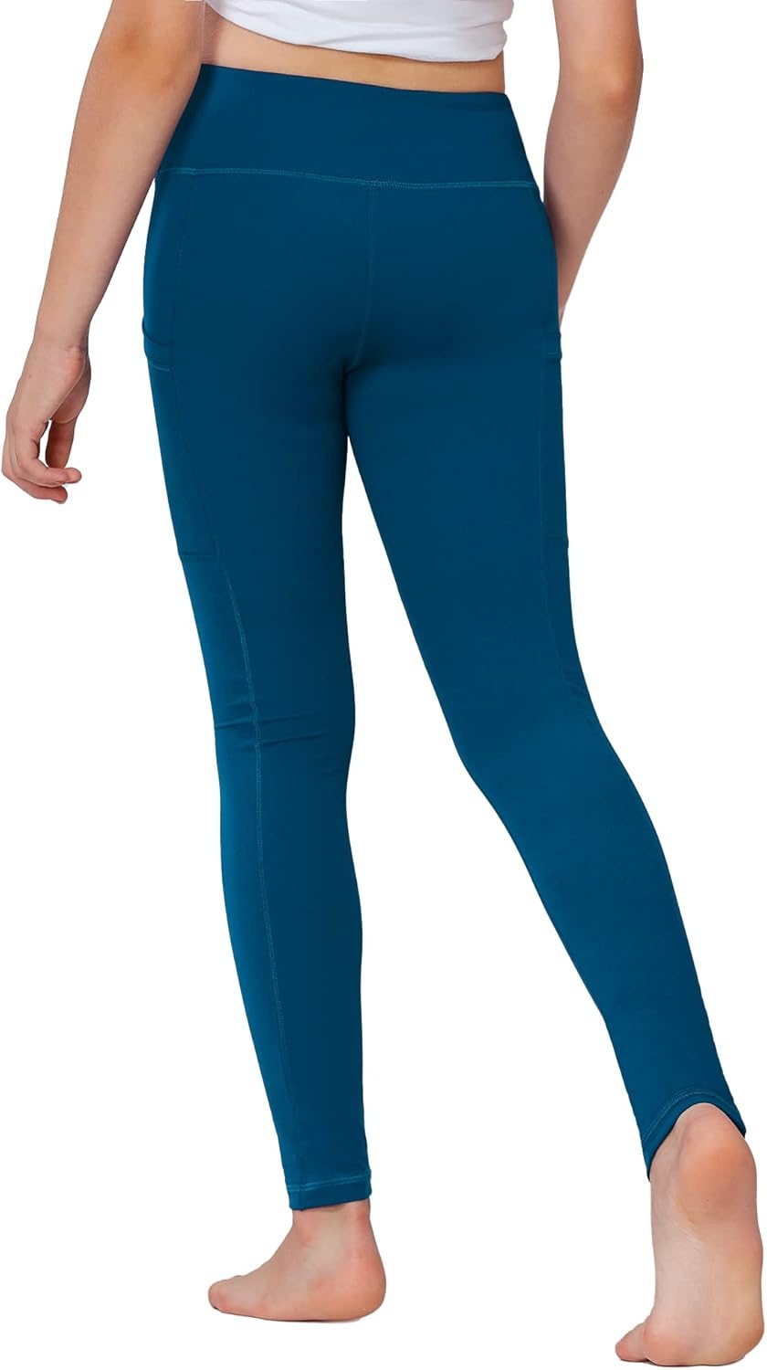 Stelle Girls’ Athletic Leggings Kids Dance Running Yoga Pants Workout Active Dance Tights with Pockets(Oceanic (2 Side Pocket))