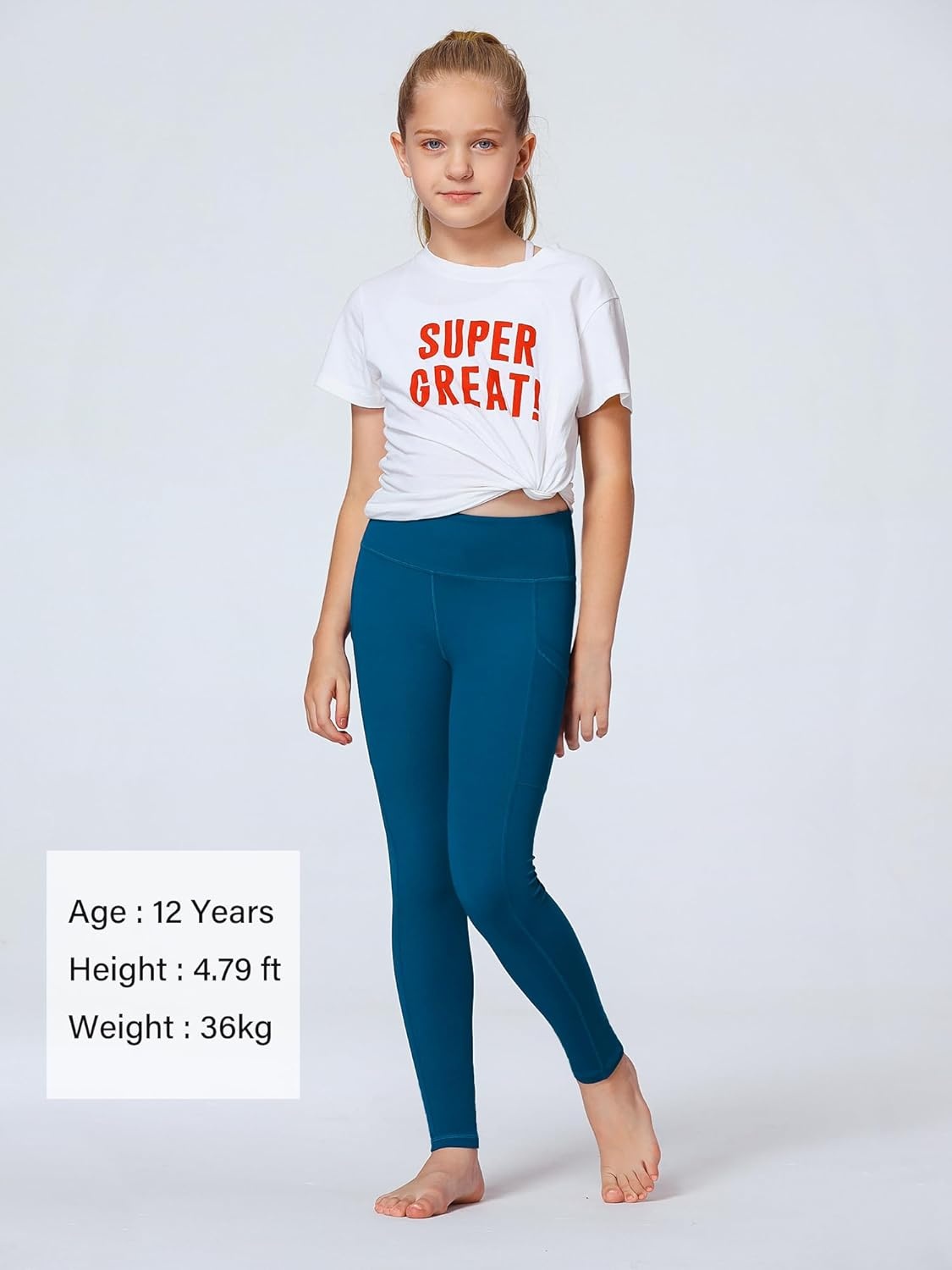 Stelle Girls’ Athletic Leggings Kids Dance Running Yoga Pants Workout Active Dance Tights with Pockets(Oceanic (2 Side Pocket))