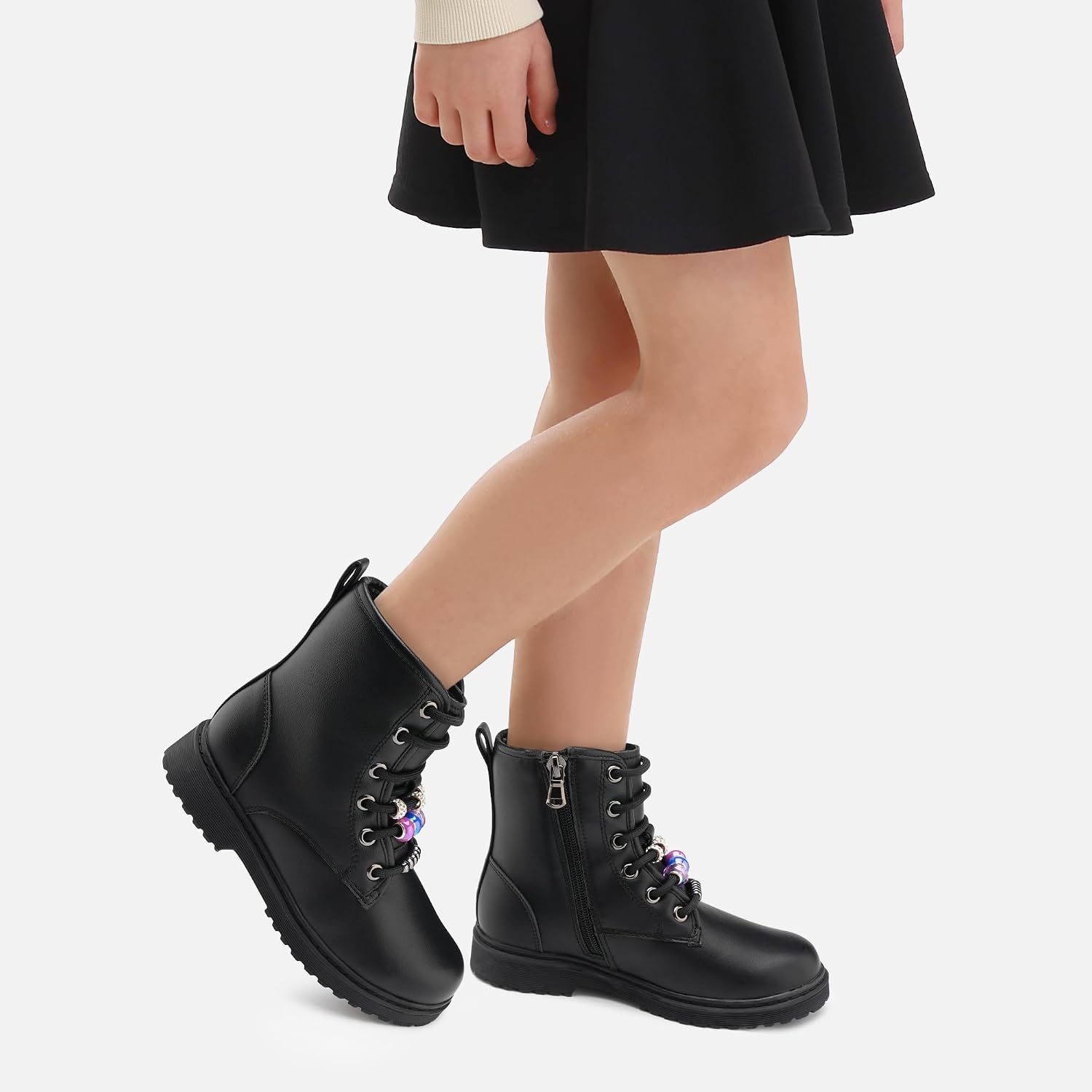 Stelle Kids Boots Toddler Girl Boots DIY Combat Ankle Boots Side Zipper(Black)