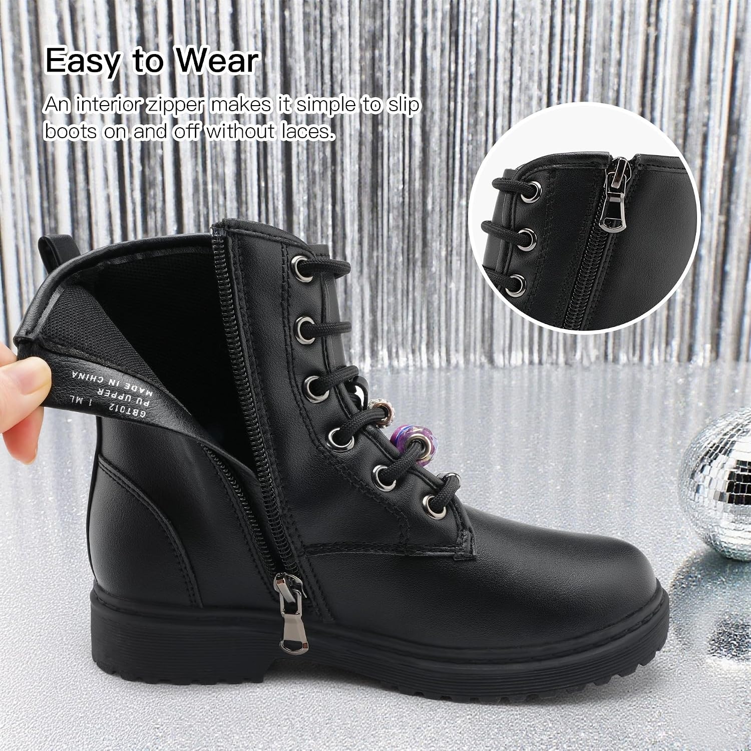 Stelle Kids Boots Toddler Girl Boots DIY Combat Ankle Boots Side Zipper(Black)