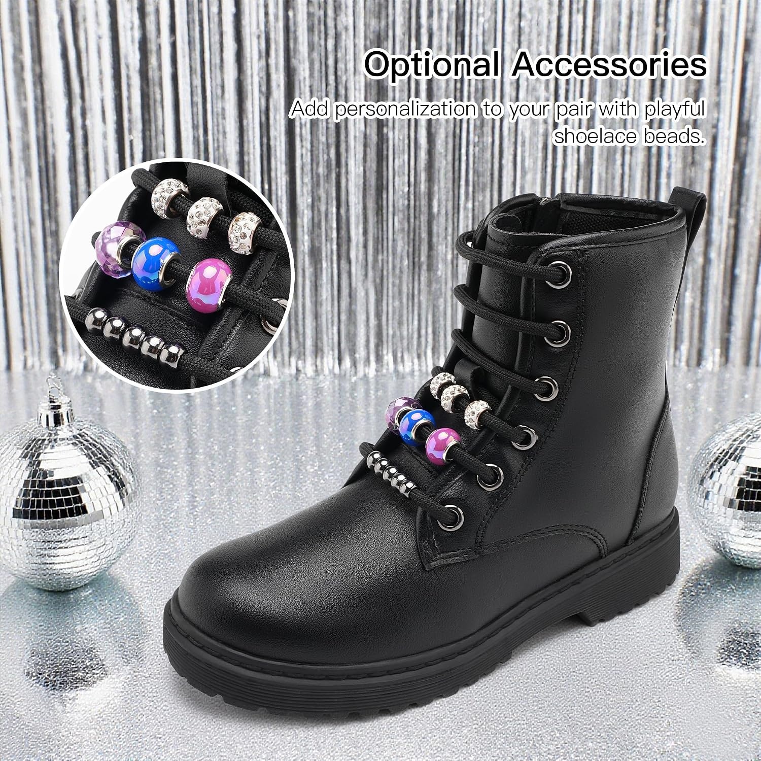 Stelle Kids Boots Toddler Girl Boots DIY Combat Ankle Boots Side Zipper(Black)