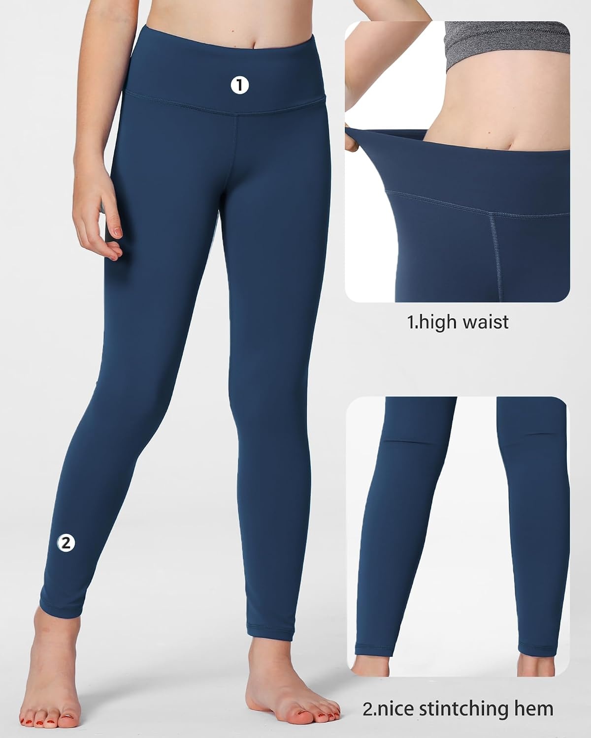 Stelle Girls Leggings with Hidden Pocket for Kids Dance Yoga Athletic Pants(Dark Navy)