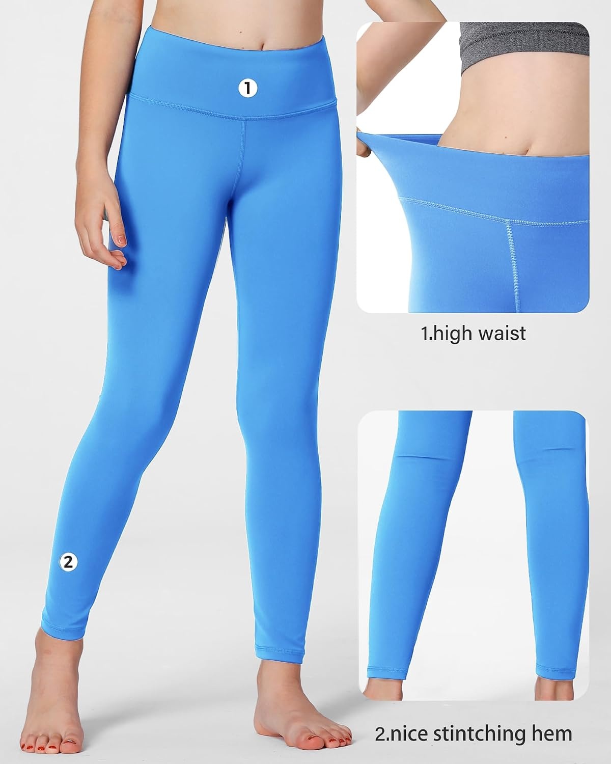 Stelle Girls Leggings with Hidden Pocket for Kids Dance Yoga Athletic Pants(Vibrant Blue)
