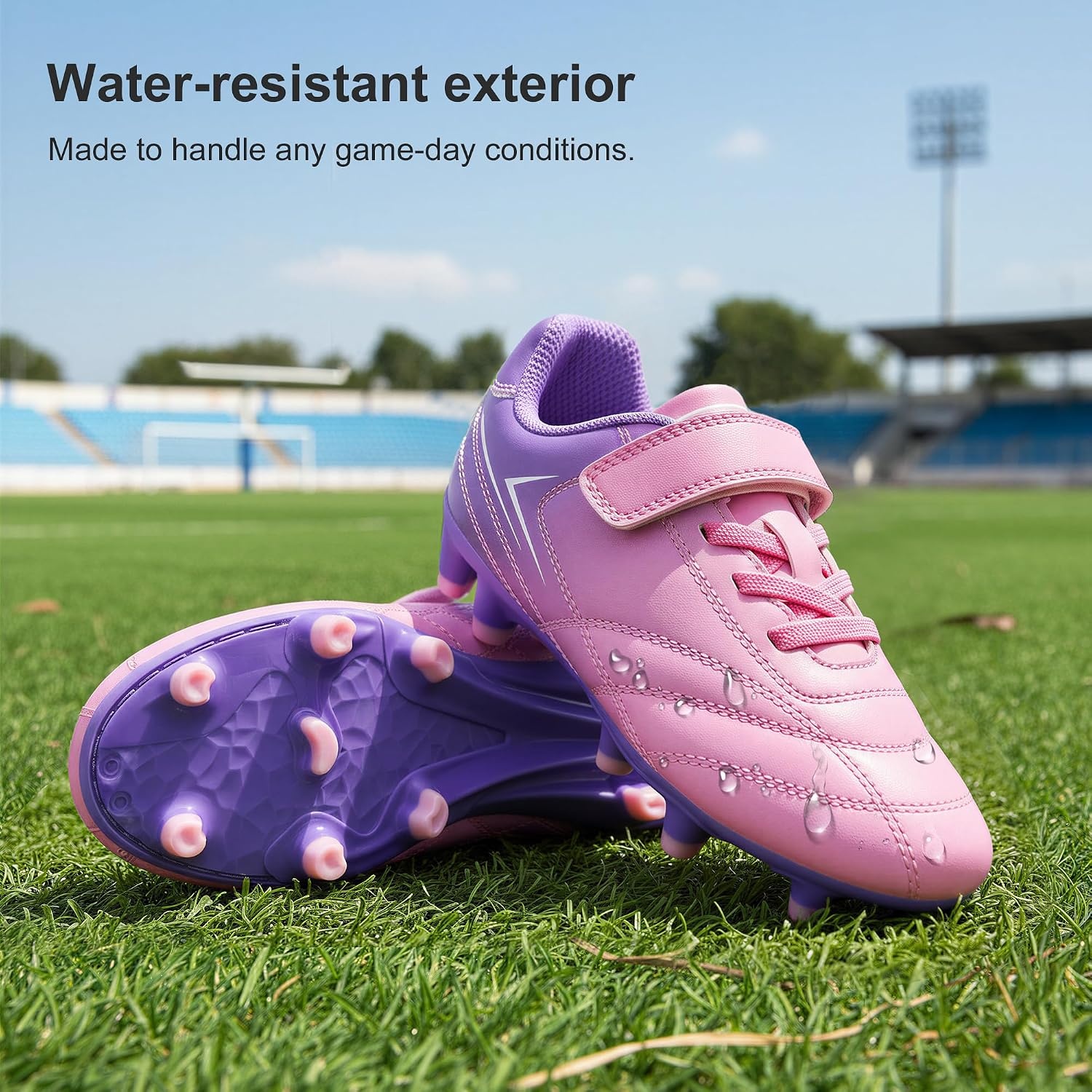 Stelle Girls Soccer Cleats for Kids Training Matches Outdoor Play | Firm Ground Lightweight Upper Lace-Up Fit Breathable Lining Cushioned Collar Baseball & Softball Little To Big Kids(Violet Blush)