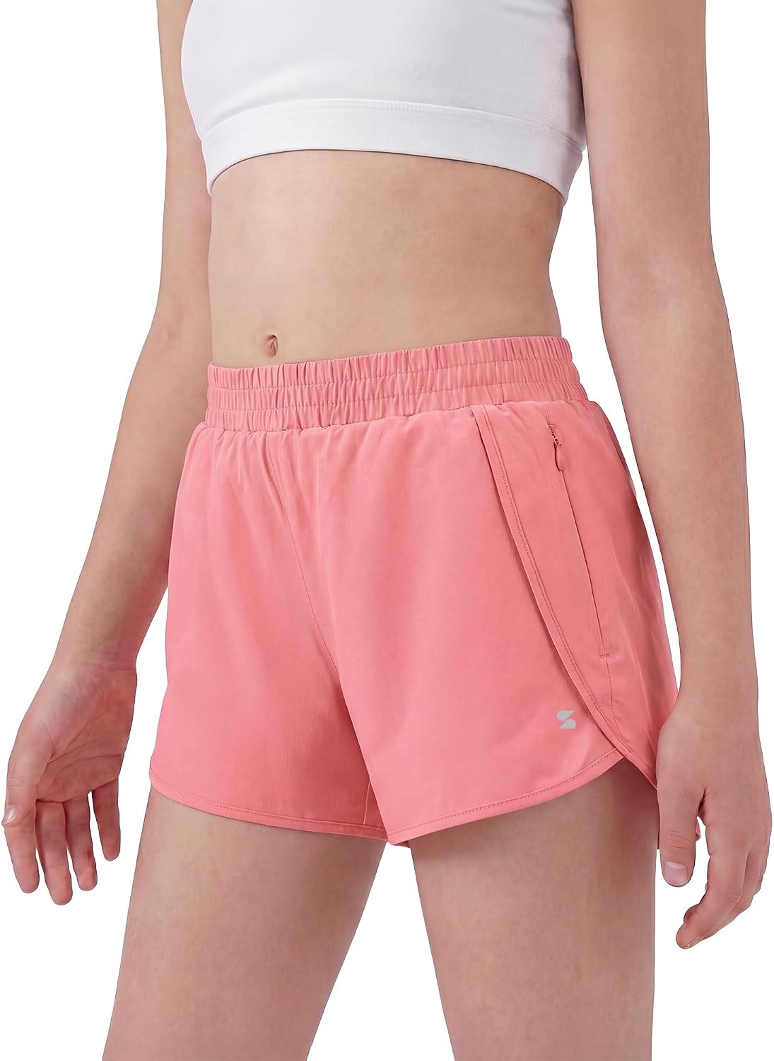 Stelle Girl Athletic Shorts with Zipper Pockets Elastic Waist Running Short(Coral)