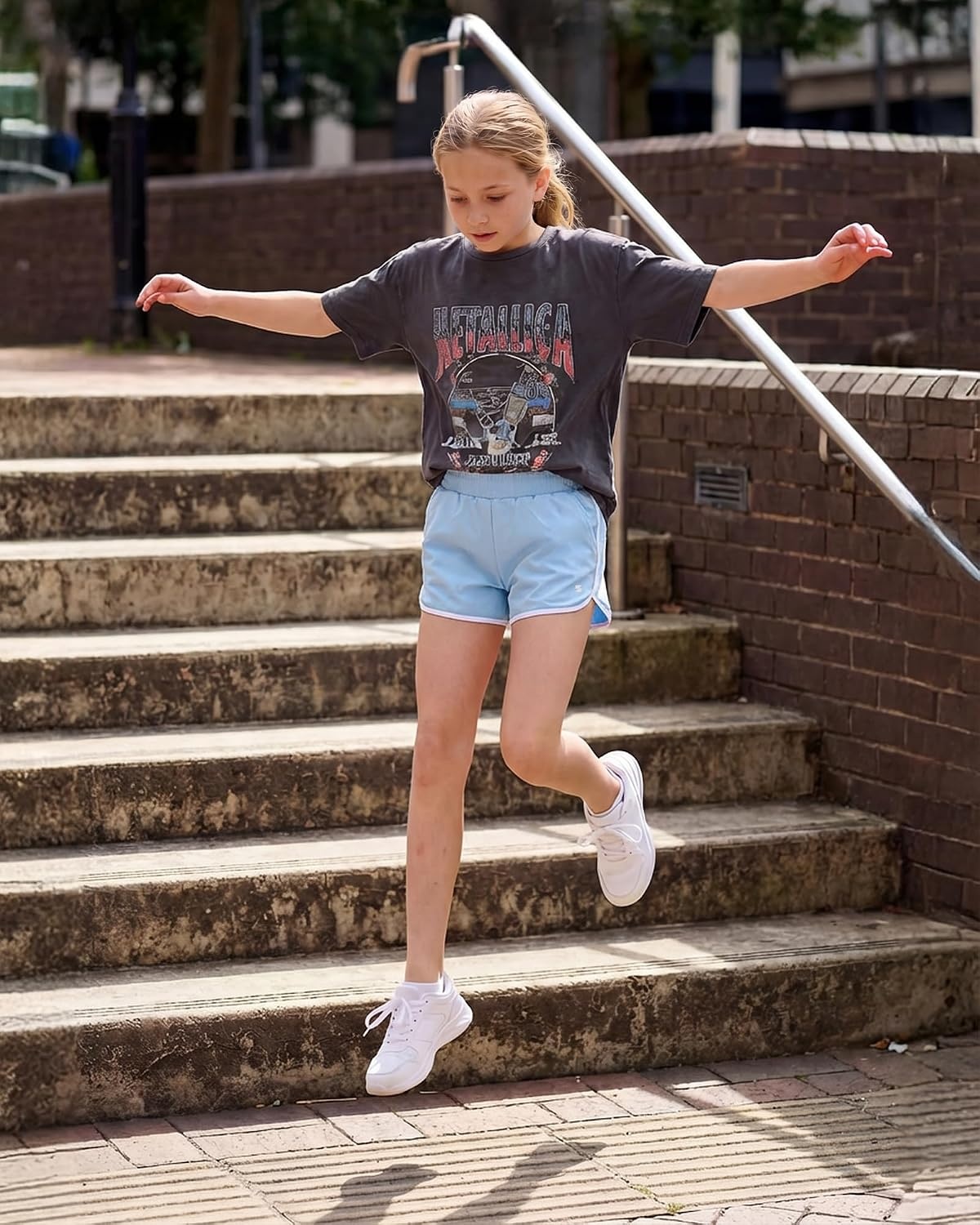 Stelle Girls Athletic Shorts with Pockets Quick Dry Running Shorts Gymnastics Basketball Short for Teen Kids(Sky Blue)