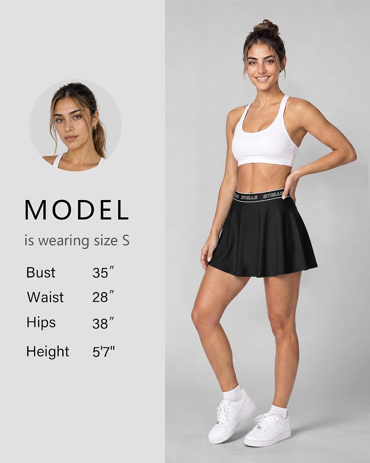 Stelle Women High Waisted Tennis Skirt with Pockets Golf Athletic Skorts | Athletic Skirt, High Waisted, Logo Waistband, A-Line Fit, Built-In Shorts, Dual Pockets, Breathable, Pickleball, Running(Black)