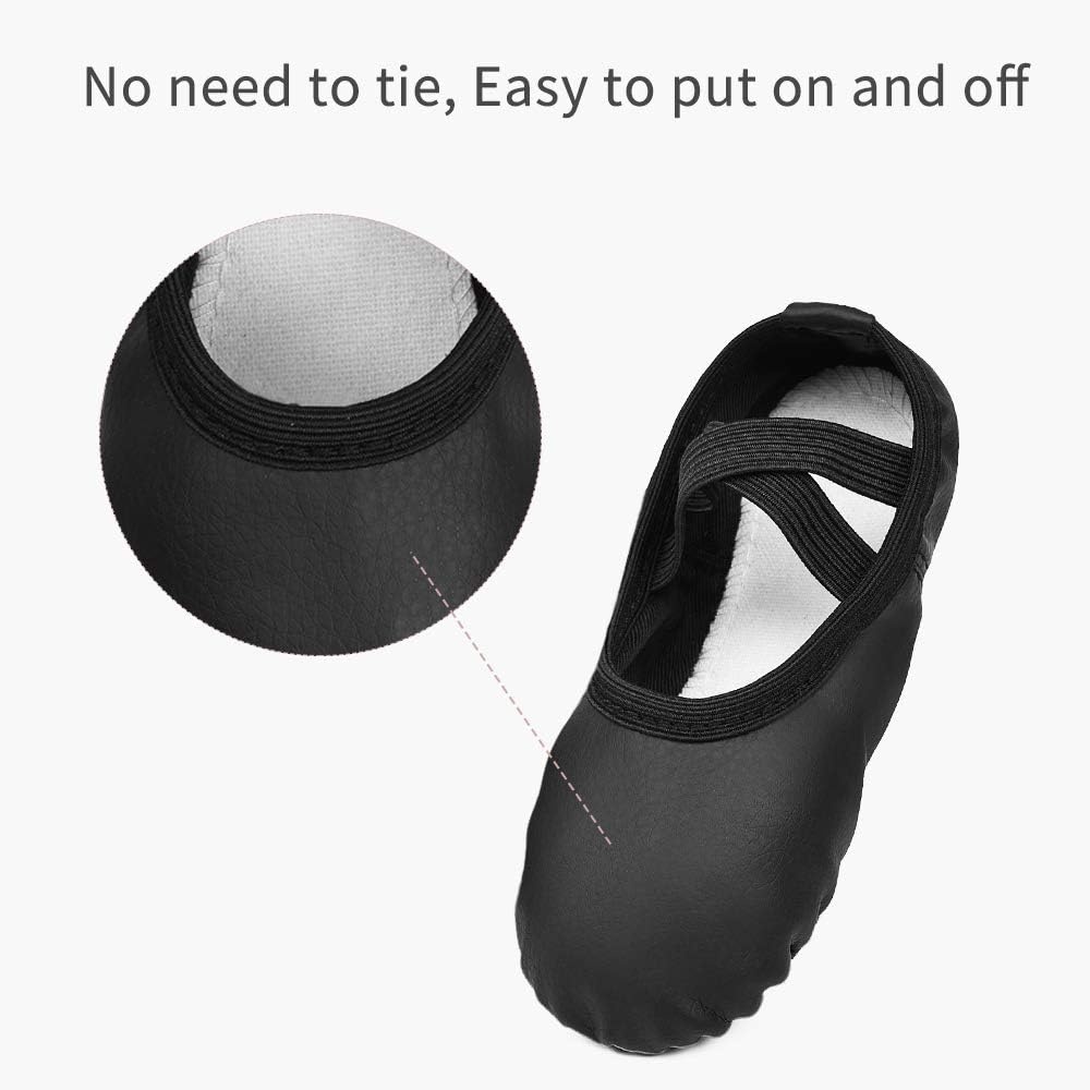 Stelle Ballet Shoes for Girls Boys Close-Fit PU Professional Dance Slippers | Breathable PU upper, Elastic strap, Soft flexible suede sole, No-Tie design, Fits toddlers to big kids, Dance practice, Yoga(Black)