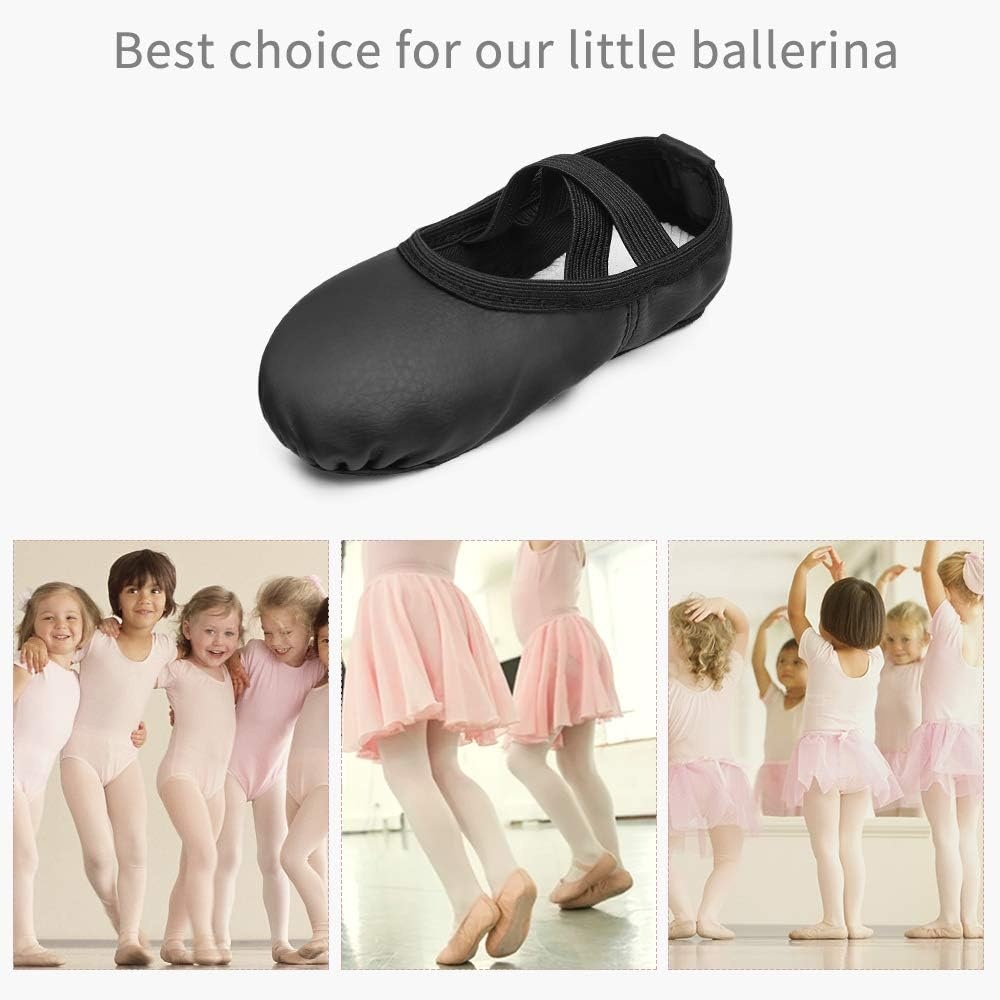 Stelle Ballet Shoes for Girls Boys Close-Fit PU Professional Dance Slippers | Breathable PU upper, Elastic strap, Soft flexible suede sole, No-Tie design, Fits toddlers to big kids, Dance practice, Yoga(Black)