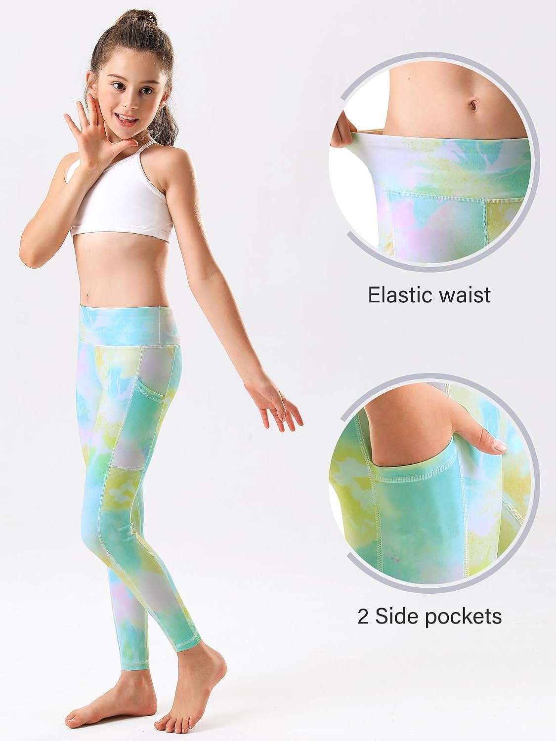 Stelle Girls Leggings with Pockets Kids Dance Yoga Running Athletic Pants(Spring Pastel)