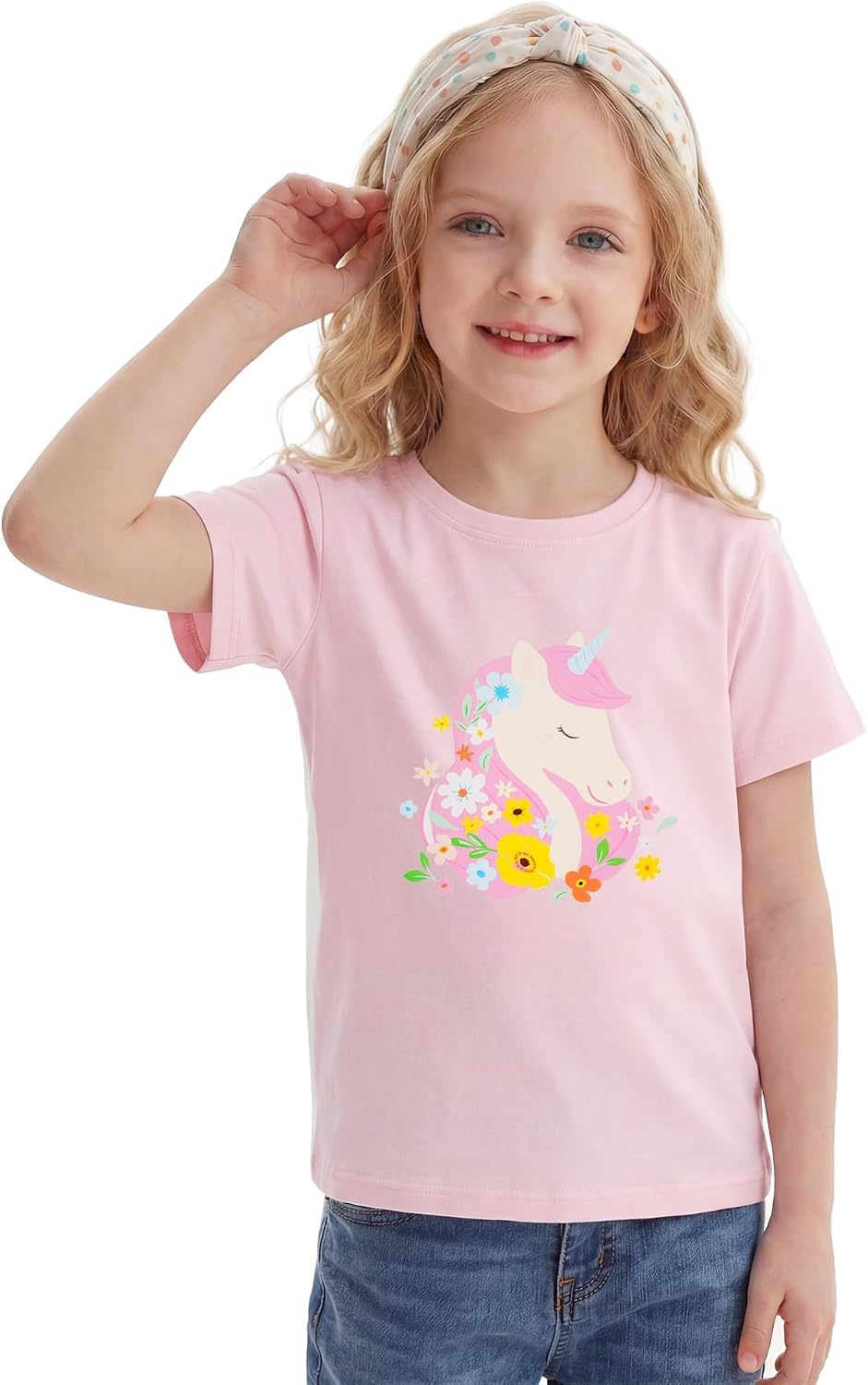Stelle Girls T Shirts Graphic Tees Short Sleeve Tshirts Crewneck Cute Summer Casual Basic Tops for Kids Teen 4-15 Years(Lilac Unicorn|pink)