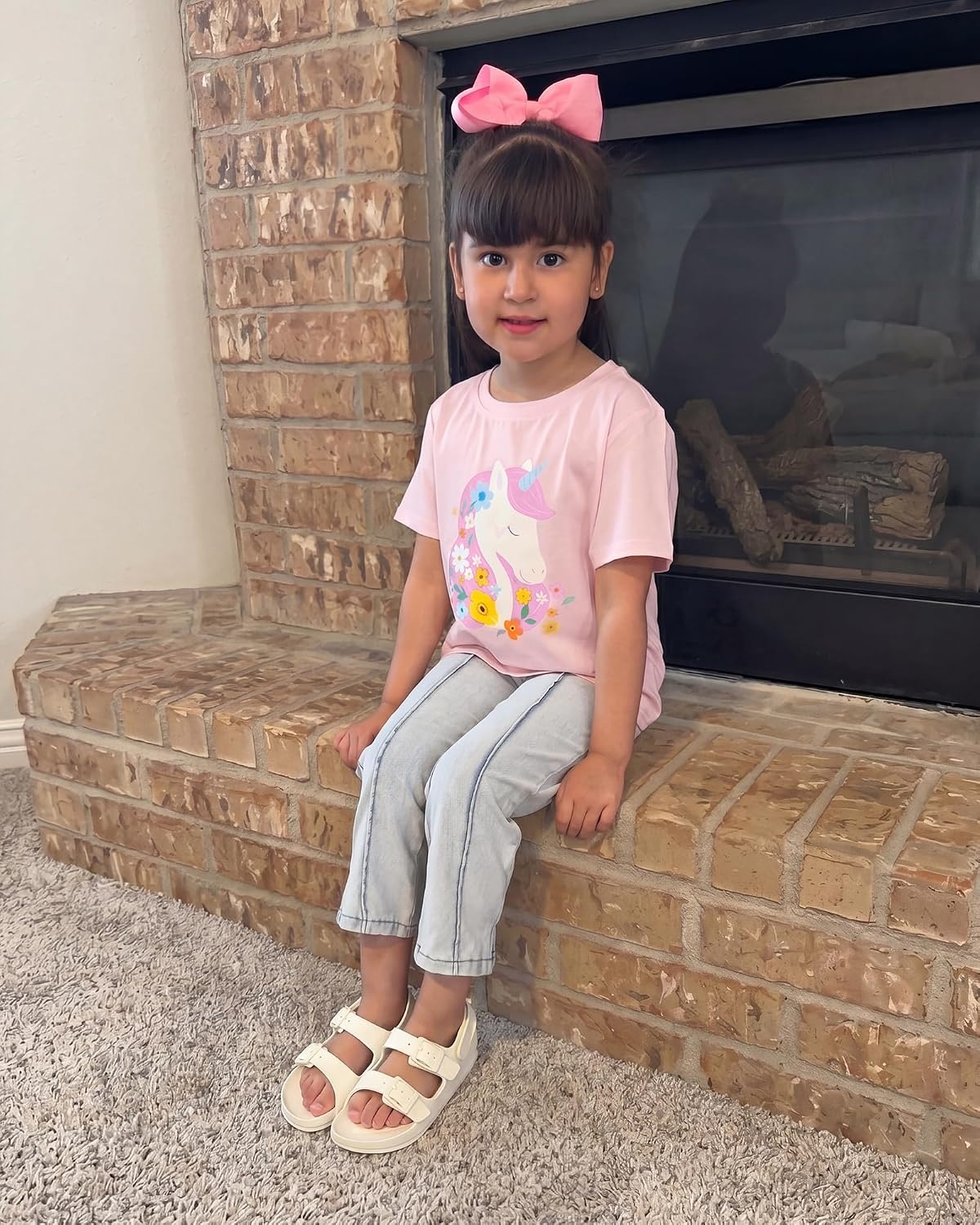 Stelle Girls T Shirts Graphic Tees Short Sleeve Tshirts Crewneck Cute Summer Casual Basic Tops for Kids Teen 4-15 Years(Lilac Unicorn|pink)