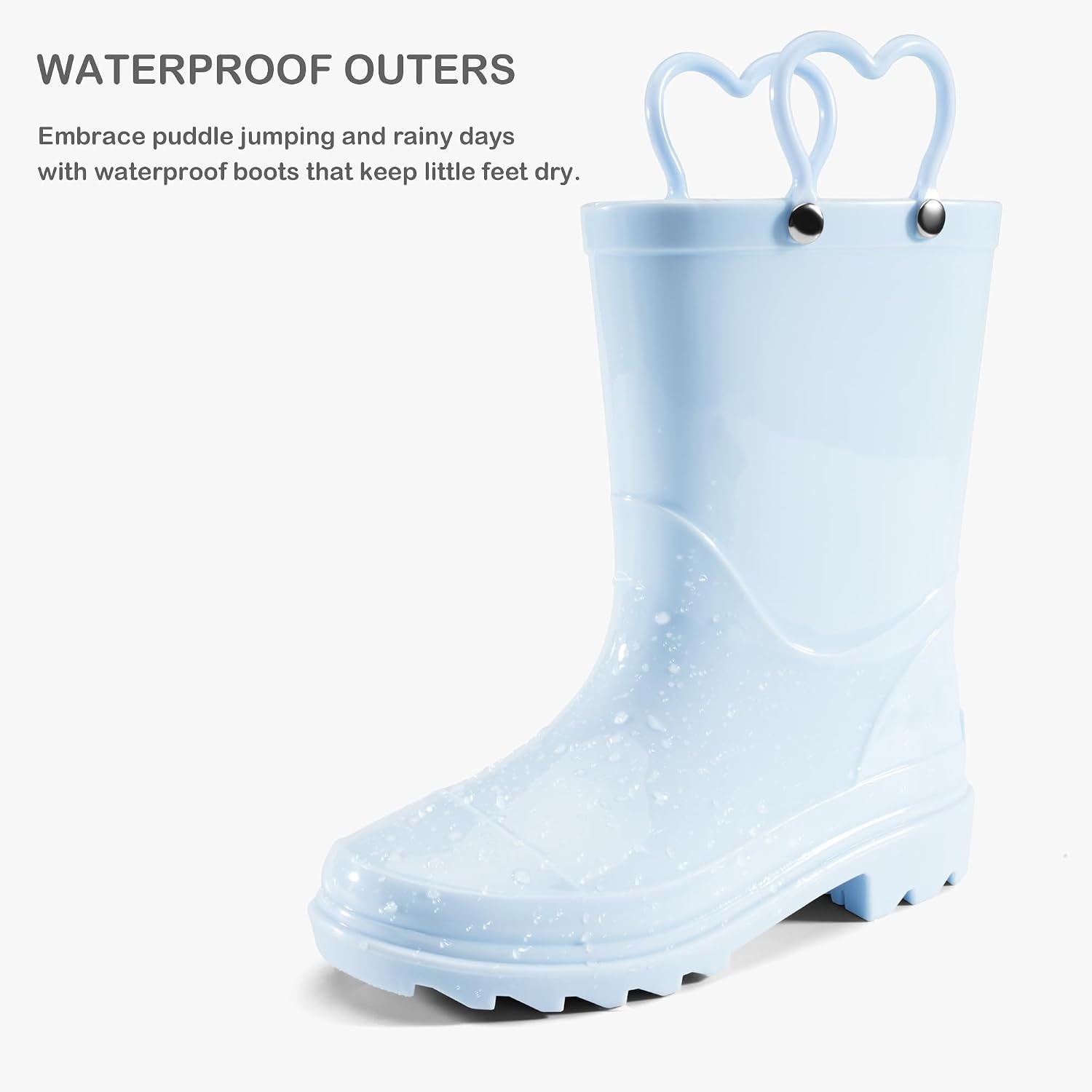 Stelle Girls Waterproof Rain Boots with Easy-On Handles | Girls & Boys Lightweight Cute Heart Handles Non-Slip Sole Rain Puddle Outdoor Play for Toddler to Kids(Light Blue)