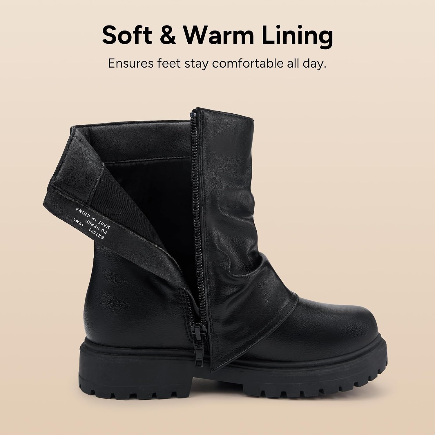 Stelle Girls Combat Ankle Boots Chunky Western Booties Black Shoes | with Side zipper,Slip-on,Comfortable lining,Chunky TPR sole,Every day wear,Non-slip(Black)