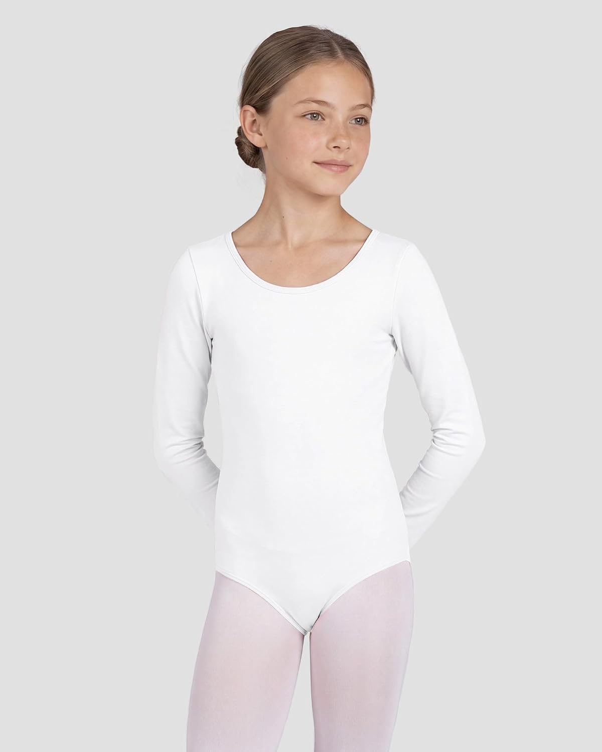 Stelle Ballet Leotards for Girls Long Sleeve Gymnastics Outfits 2-14Y(White)