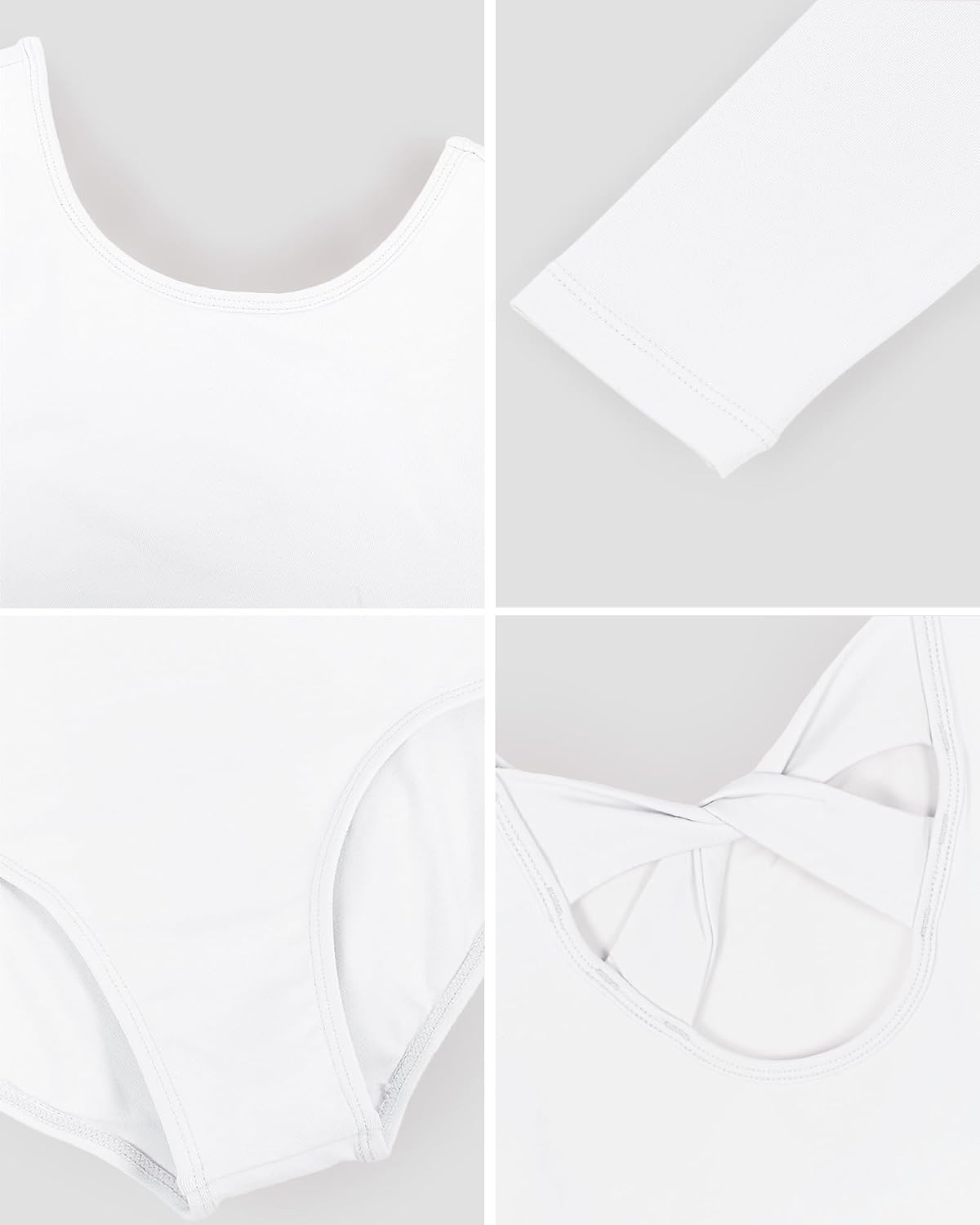 Stelle Ballet Leotards for Girls Long Sleeve Gymnastics Outfits 2-14Y(White)