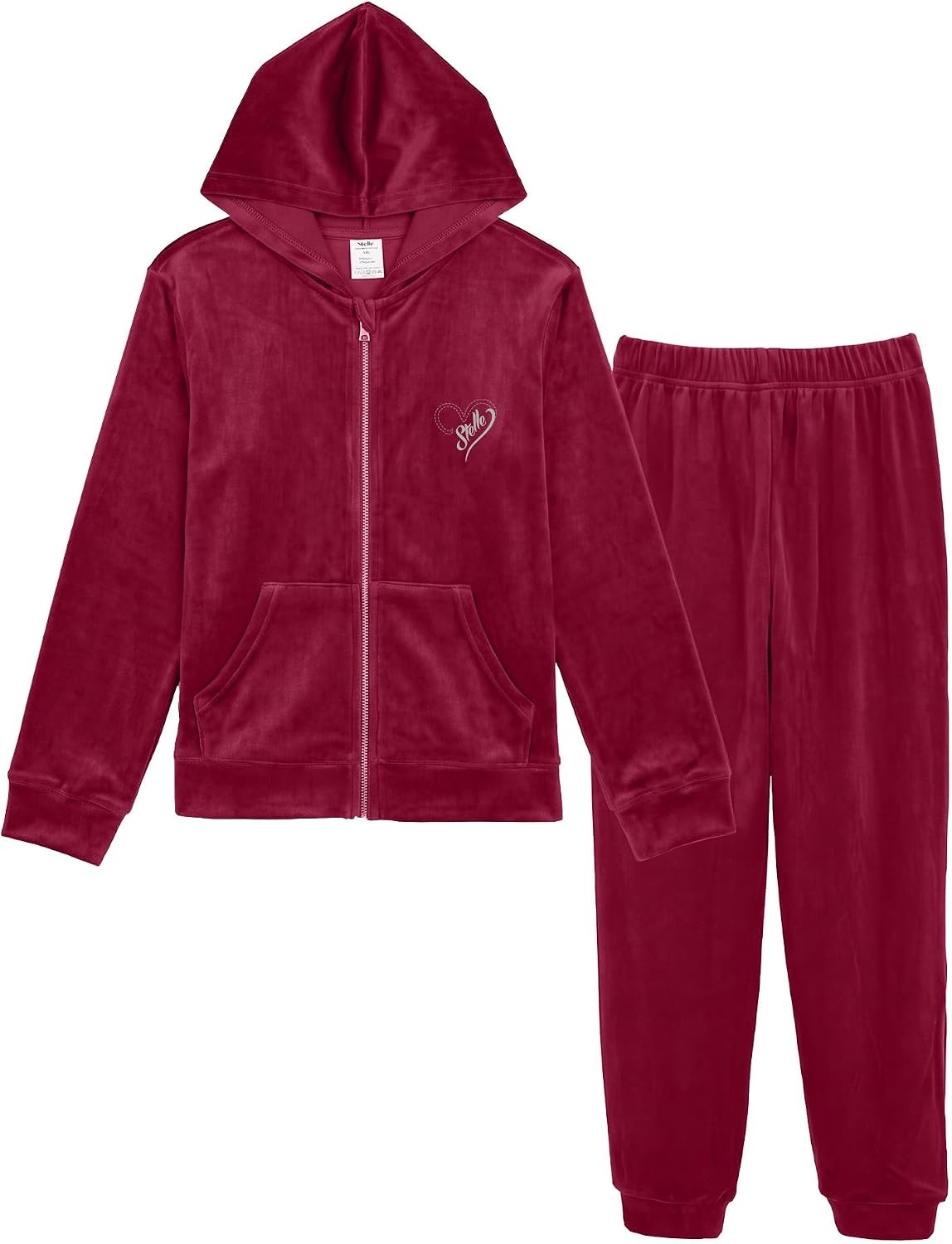 Stelle Girls Velour Tracksuits Zip Up Hoodies Joggers with Pockets 5-15 Y(Ruby)