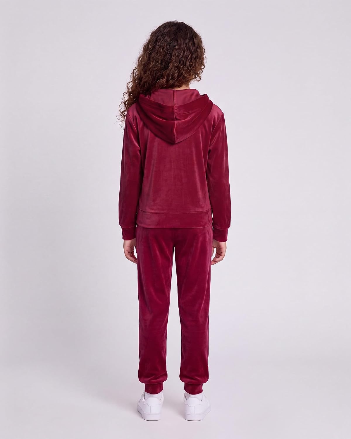 Stelle Girls Velour Tracksuits Zip Up Hoodies Joggers with Pockets 5-15 Y(Ruby)